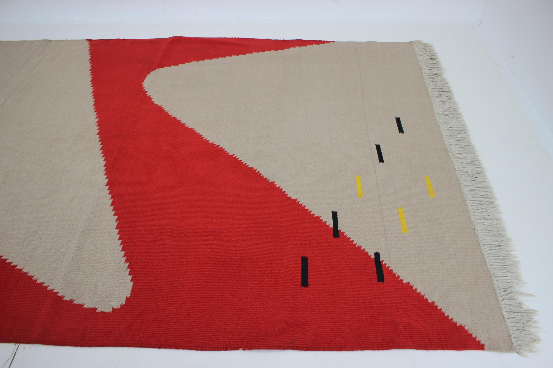 Mid-Century Modern 1950s Geometric Wool Kilim Carpet / Rug in Style of Antonin Kybal  For Sale