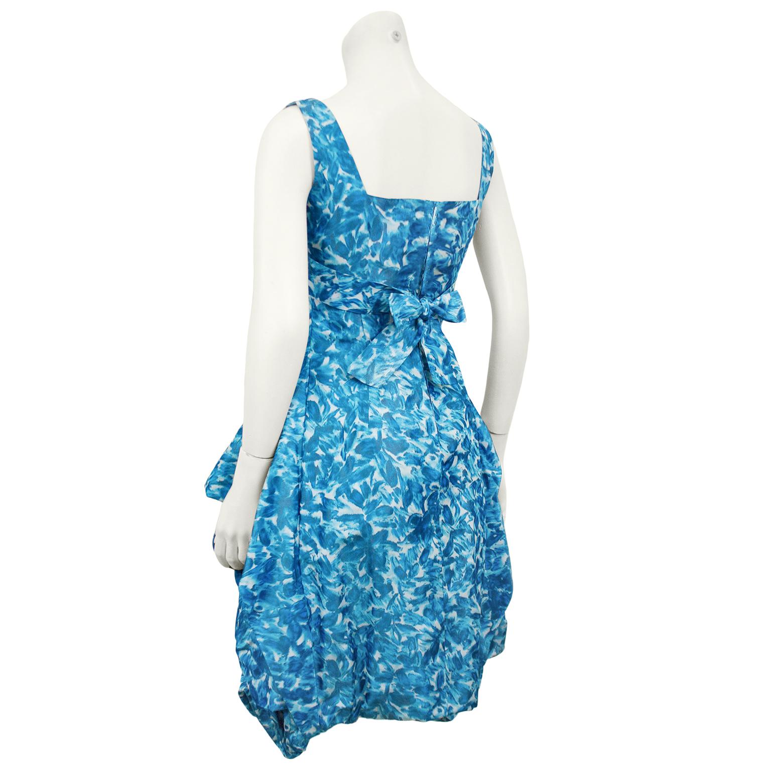 1950s George Carmel Blue Silk Taffeta Cocktail Dress and Opera Coat Ensemble For Sale 1