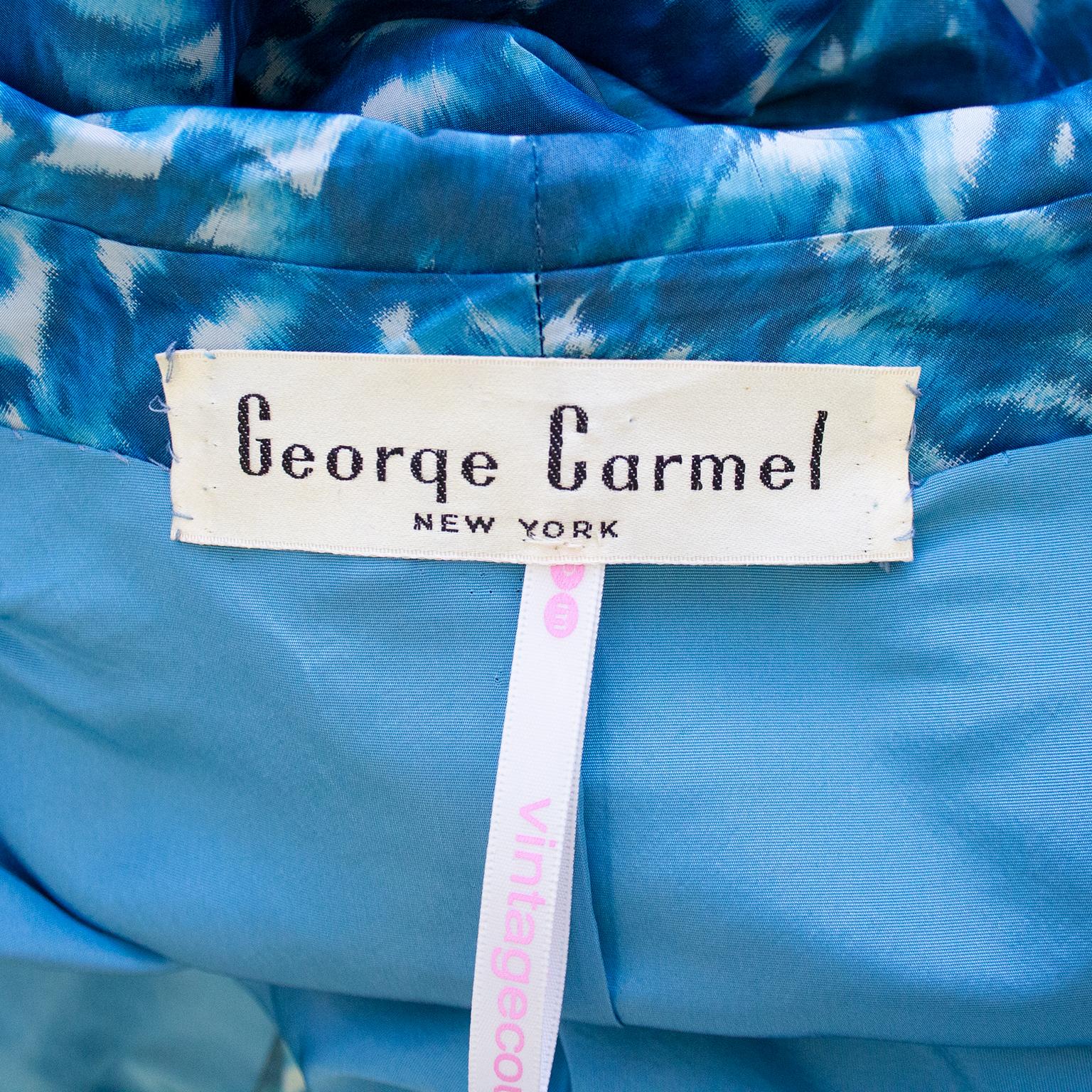 George Carmel - Ensemble robe de cocktail et manteau d'opéra en taffetas de soie bleu des années 1950 en vente 3