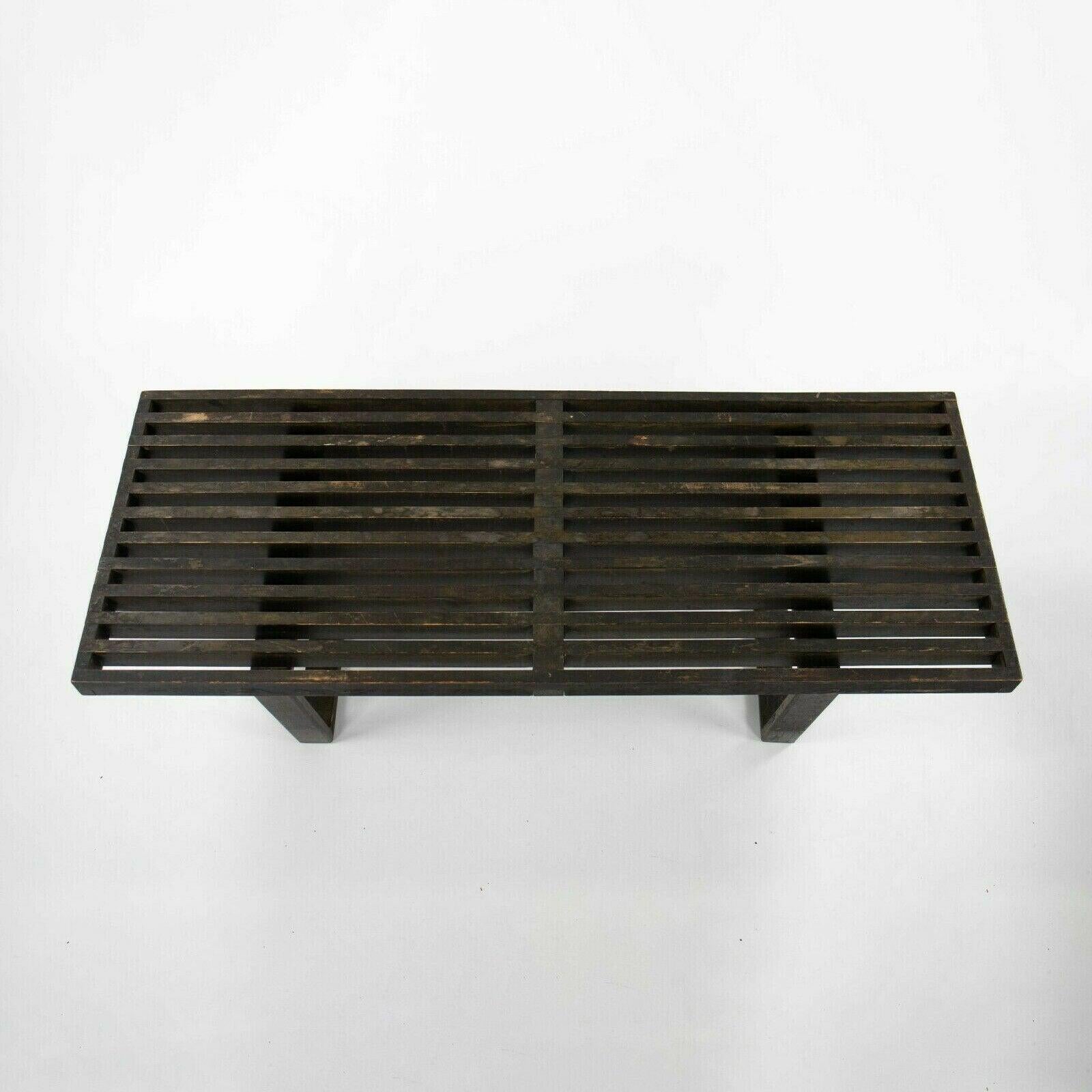 Mid-20th Century 1950s George Nelson for Herman Miller 4690 Ebonized Slatted Wood Bench 48 in