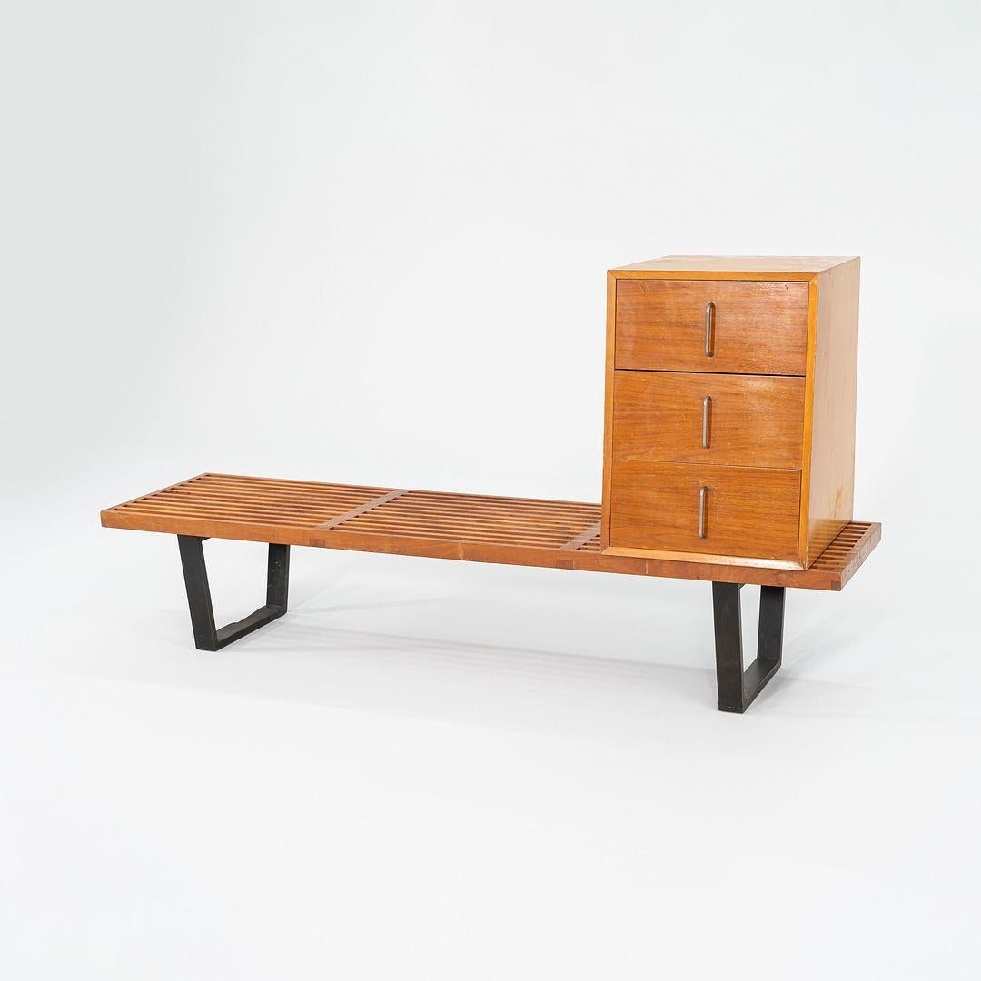 This is an uncommon Walnut Cabinet with three drawers, designed by George Nelson for Herman Miller in 1946. This design was part of George Nelson's Basic Cabinet Series. It features a construction of both solid walnut and walnut veneer. The pulls