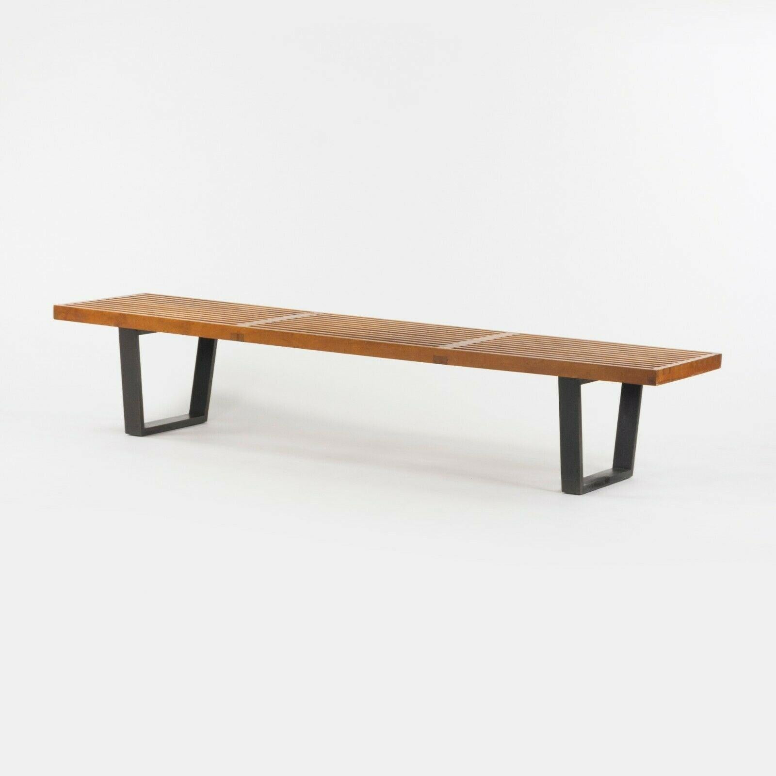 Listed for sale is a 1950s vintage George Nelson for Herman Miller natural and black-lacquered birch platform bench (Model 4692). This classic George Nelson example has a gorgeous patina on the natural wood surface and throughout. The legs are