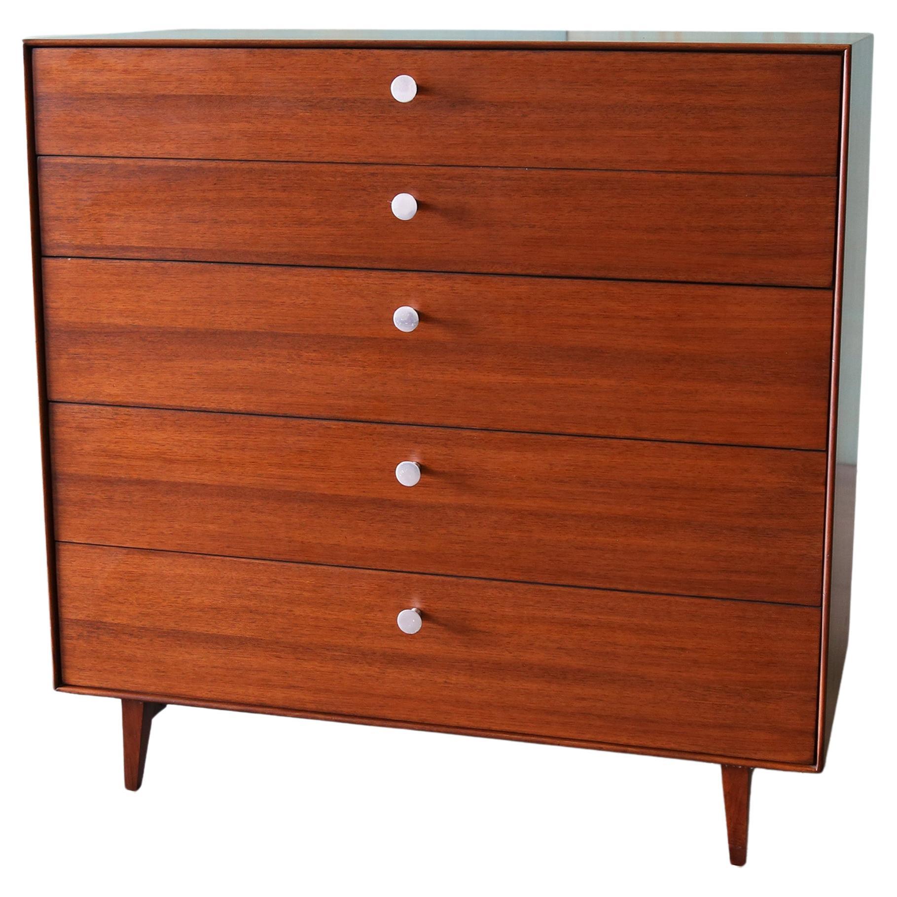 1950s George Nelson Herman Miller Thin Edge Walnut 5 Drawer Dresser Mid Century