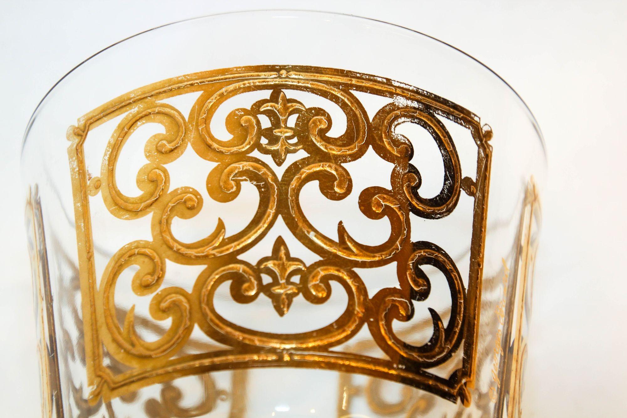 1950s Georges Briard Glass Ice Bucket Luxury Barware 22 K K Gold Spanish Scroll en vente 3