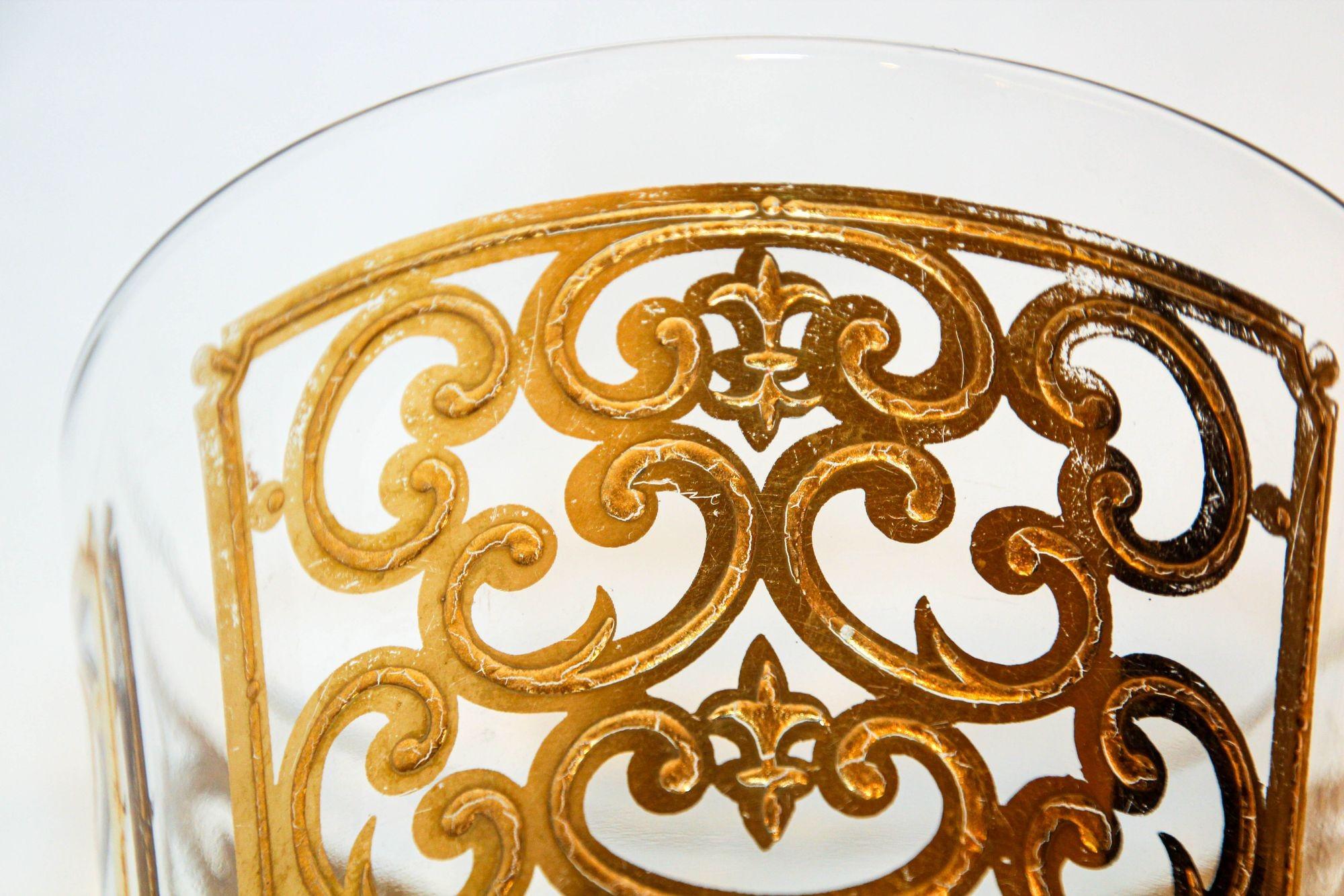 1950s Georges Briard Glass Ice Bucket Luxury Barware 22 K K Gold Spanish Scroll en vente 4