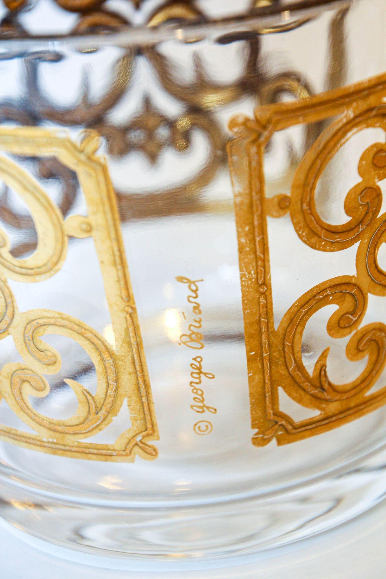 1950s Georges Briard Glass Ice Bucket Luxury Barware 22 K K Gold Spanish Scroll en vente 5