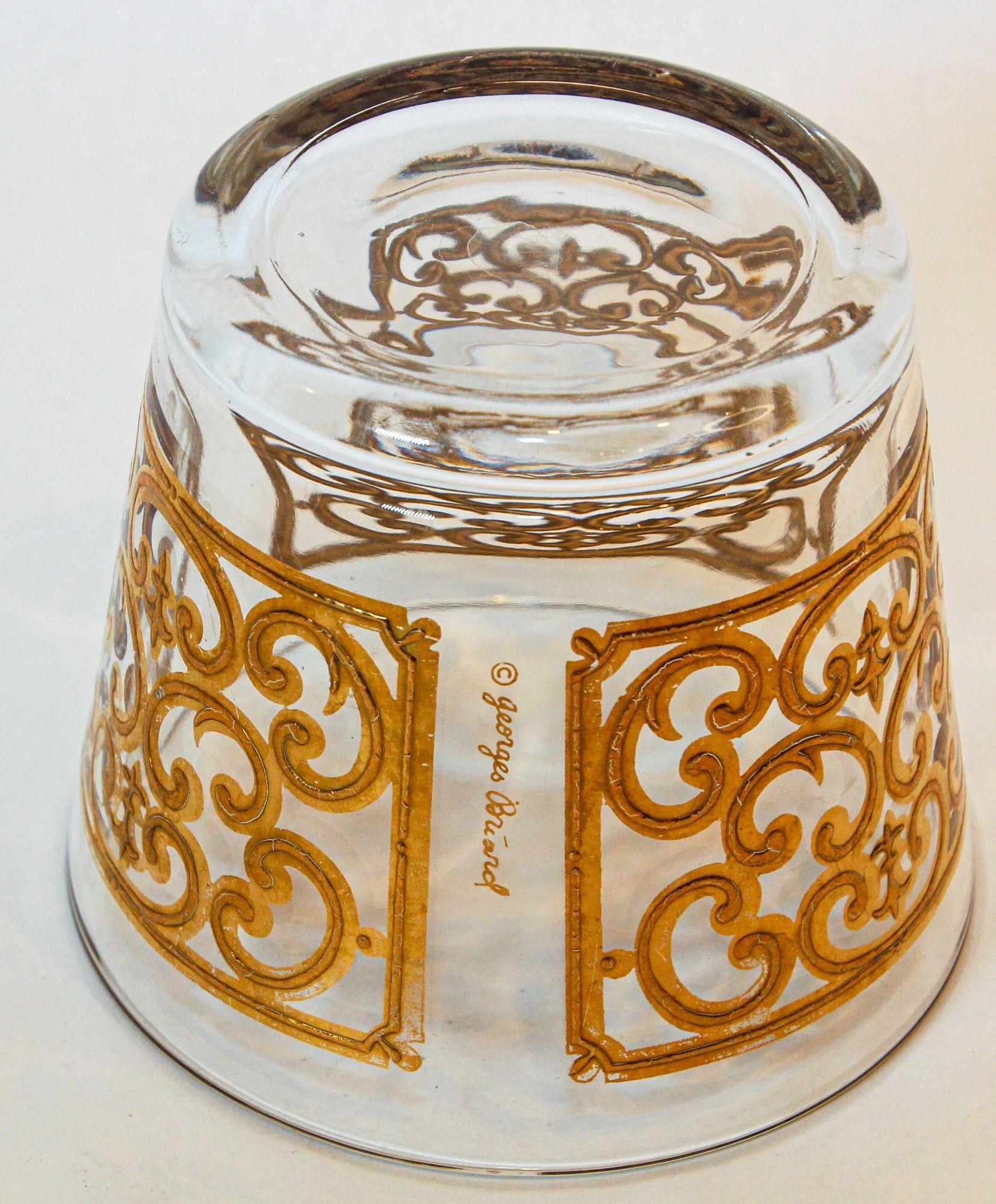 1950s Georges Briard Glass Ice Bucket Luxury Barware 22 K Gold Spanish Scroll For Sale 6