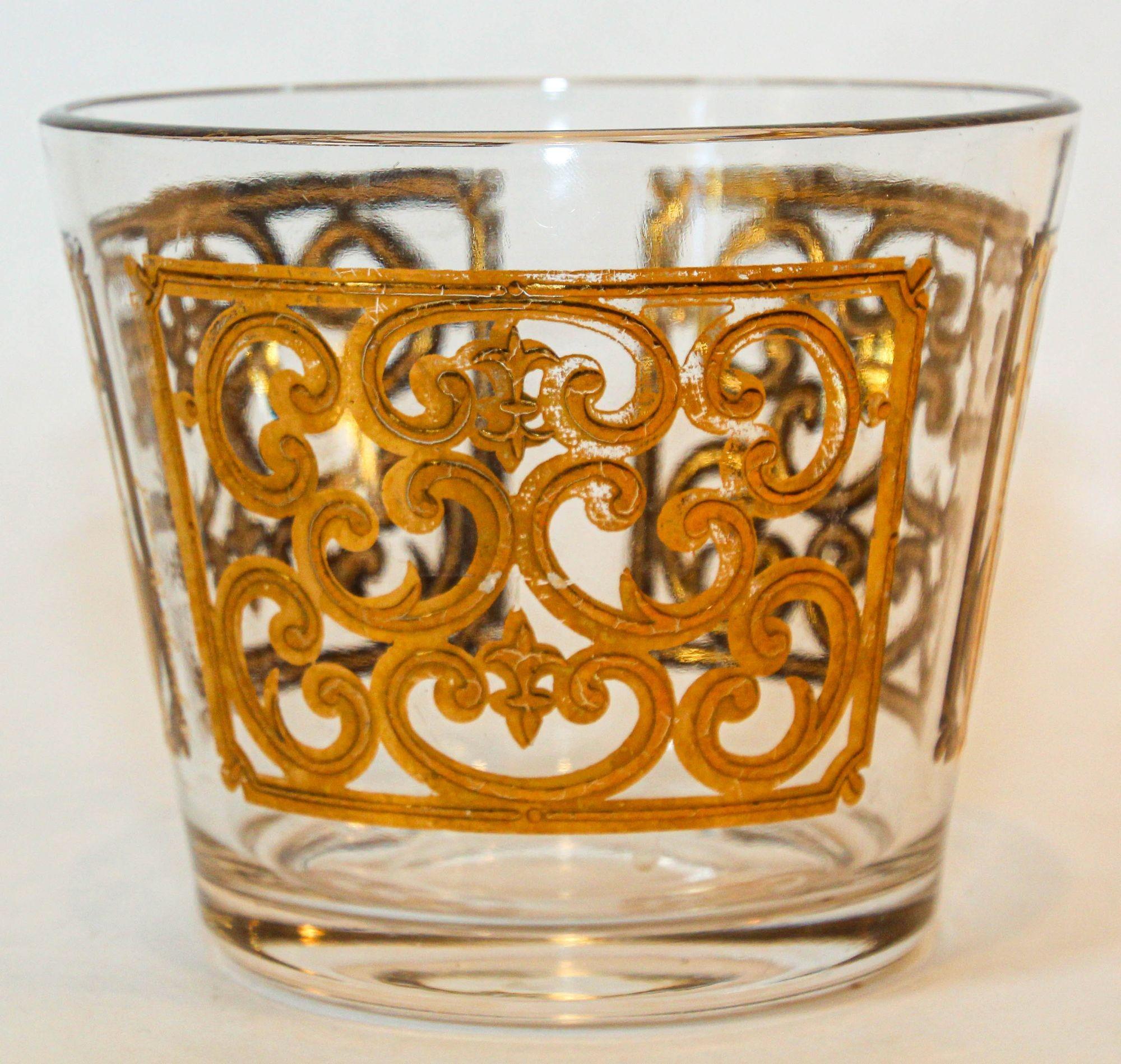 1950s Georges Briard Glass Ice Bucket Luxury Barware 22 K Gold Spanish Scroll For Sale 7