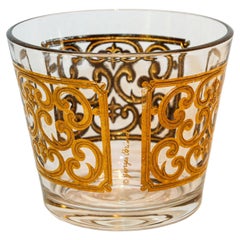 1950s Georges Briard Glass Ice Bucket Luxury Barware 22 K Gold Spanish Scroll