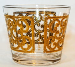 1950s Georges Briard Glass Ice Bucket Luxury Barware 22 K Gold Spanish Scroll