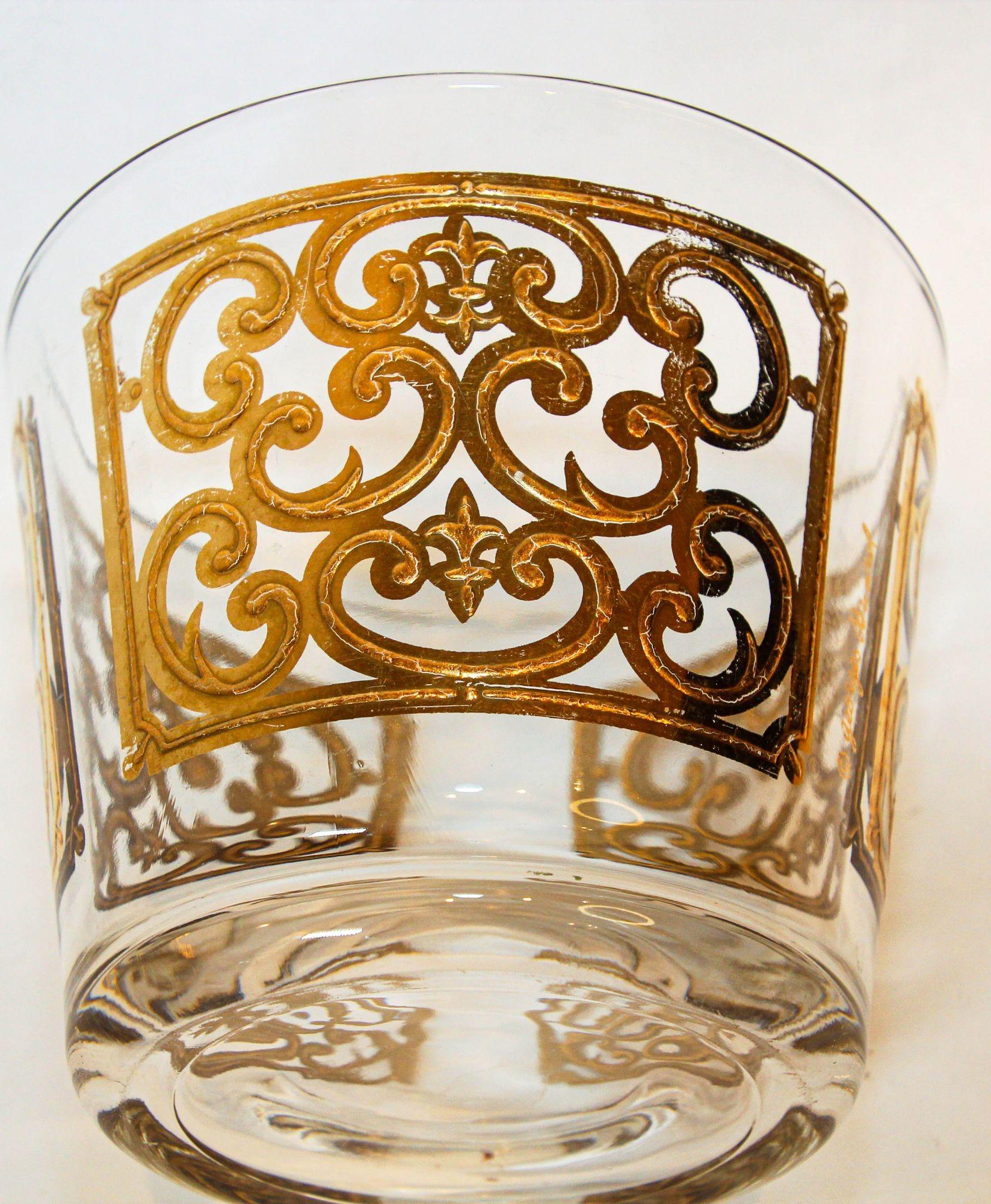 1950s Georges Briard Glass Ice Bucket Luxury Barware 22 K Gold Spanish Scroll For Sale 2