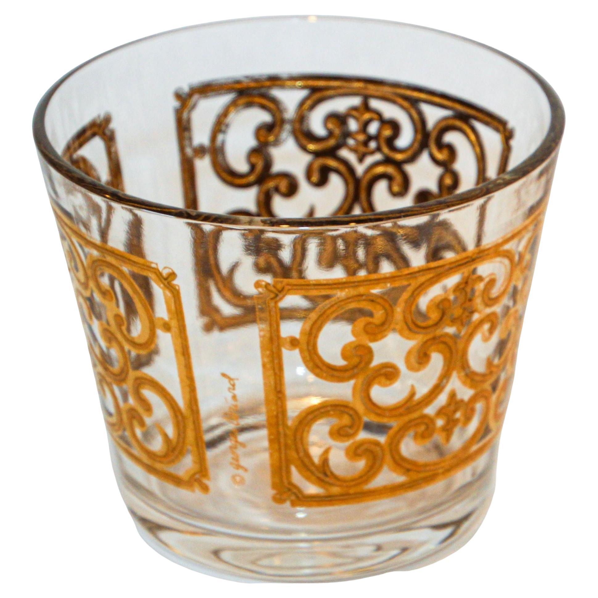 1950s Georges Briard Glass Ice Bucket Luxury Barware 22 K K Gold Spanish Scroll