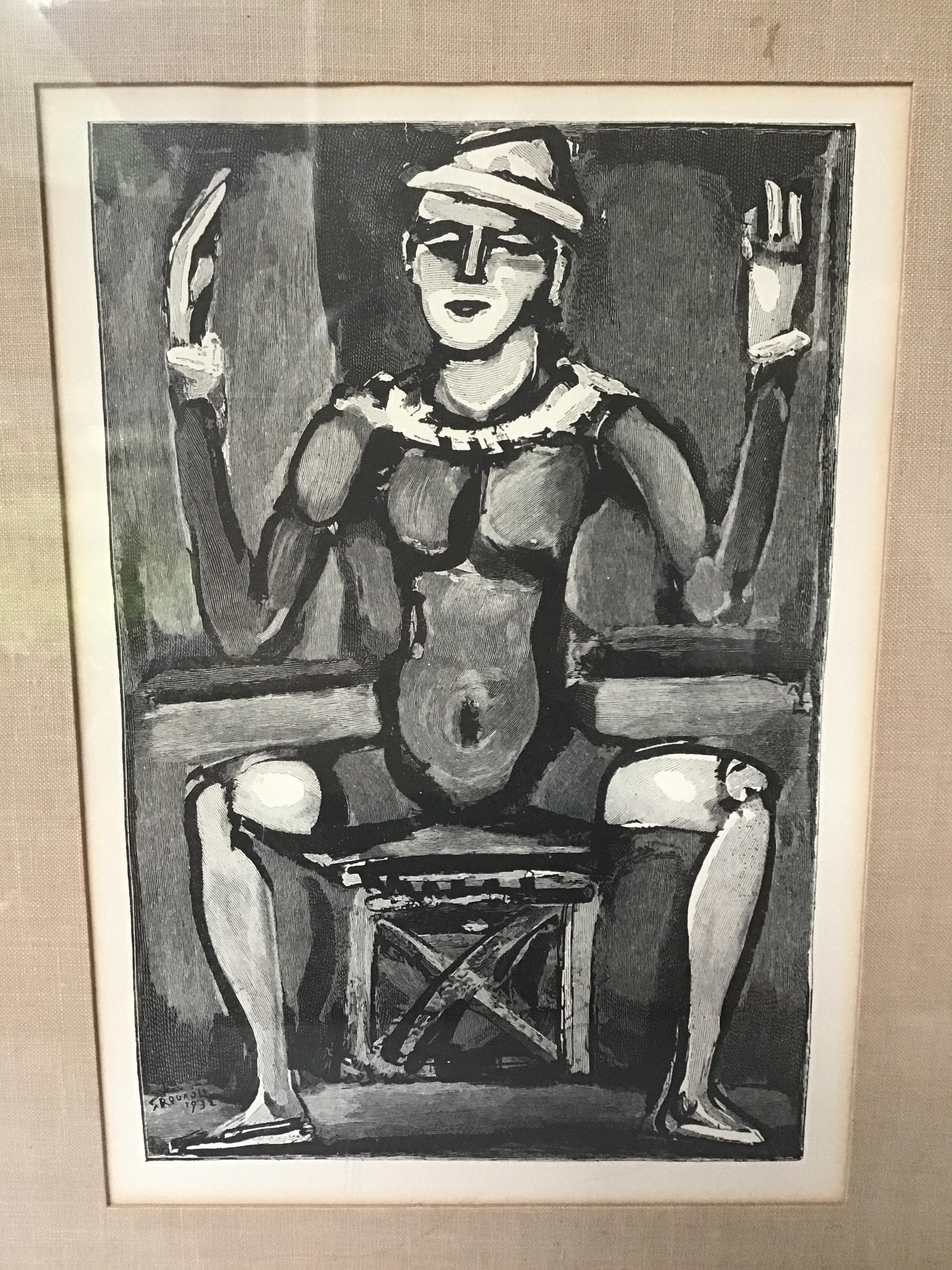 1950s Georges Rouault woodcut entitled Clown Assis. Certified by the Collectors Guild of New York.