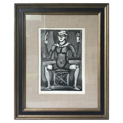 années 1950 Georges Rouault Gravure sur bois Clown Assis