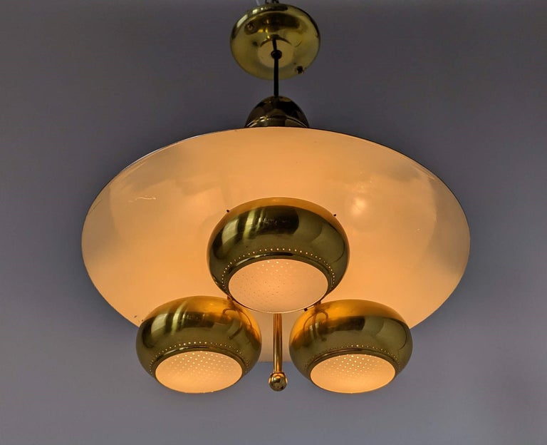 1950s Gerald Thurston 3 Shade Uplighter Chandelier Usa For Sale