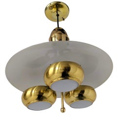 1950s Gerald Thurston 3 Shade Uplighter Chandelier, USA