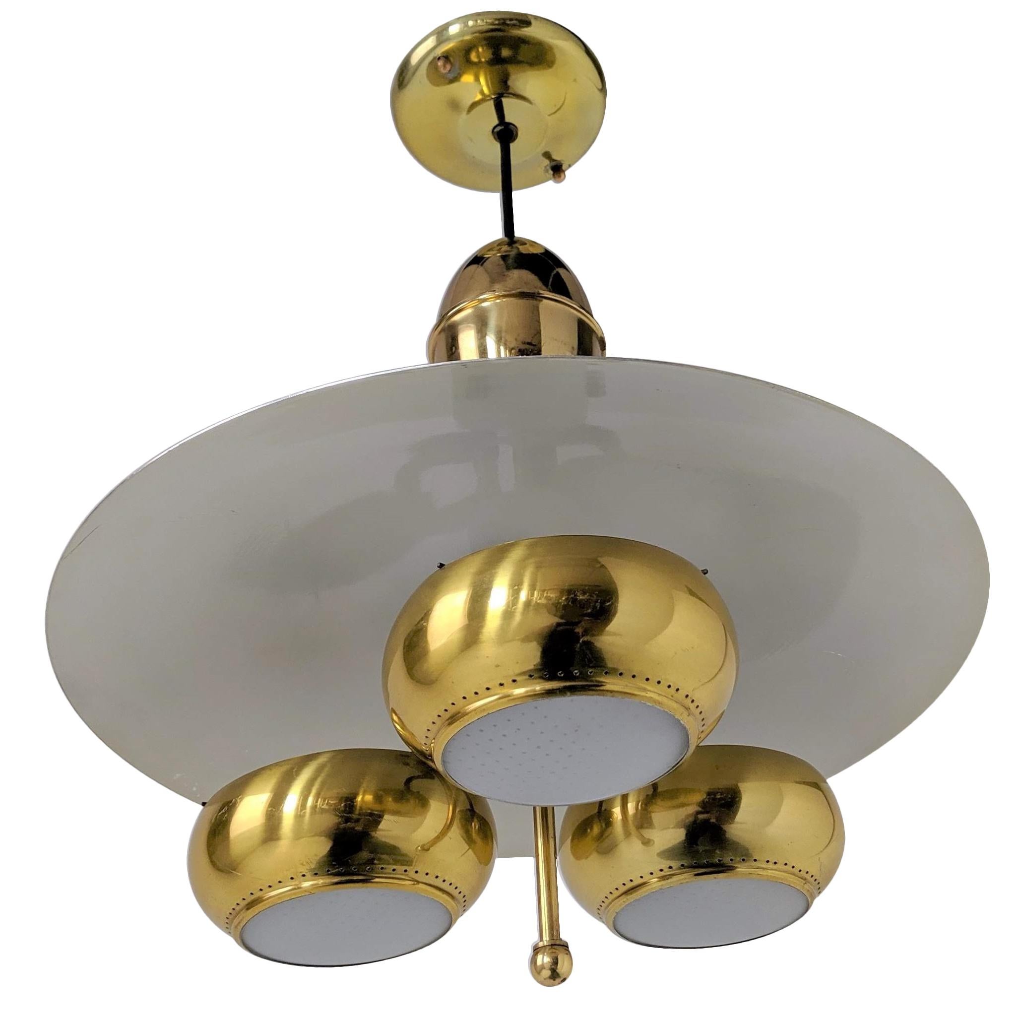 1950s brassglasswalnut chandelier by Moe 1950s brassglasswalnut chandelier by Moe