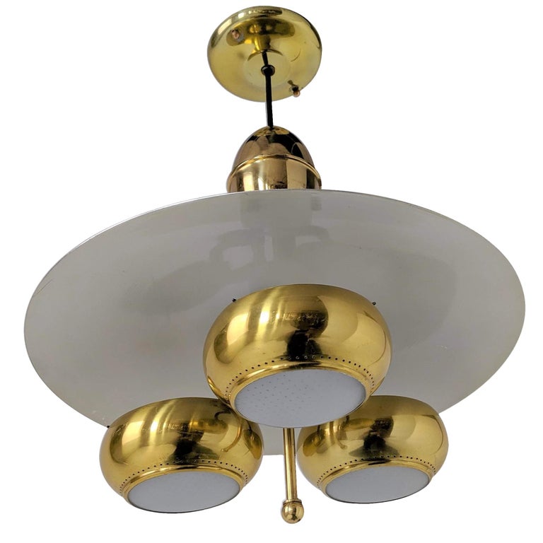 1950s Gerald Thurston 3 Shade Uplighter Chandelier Usa For Sale