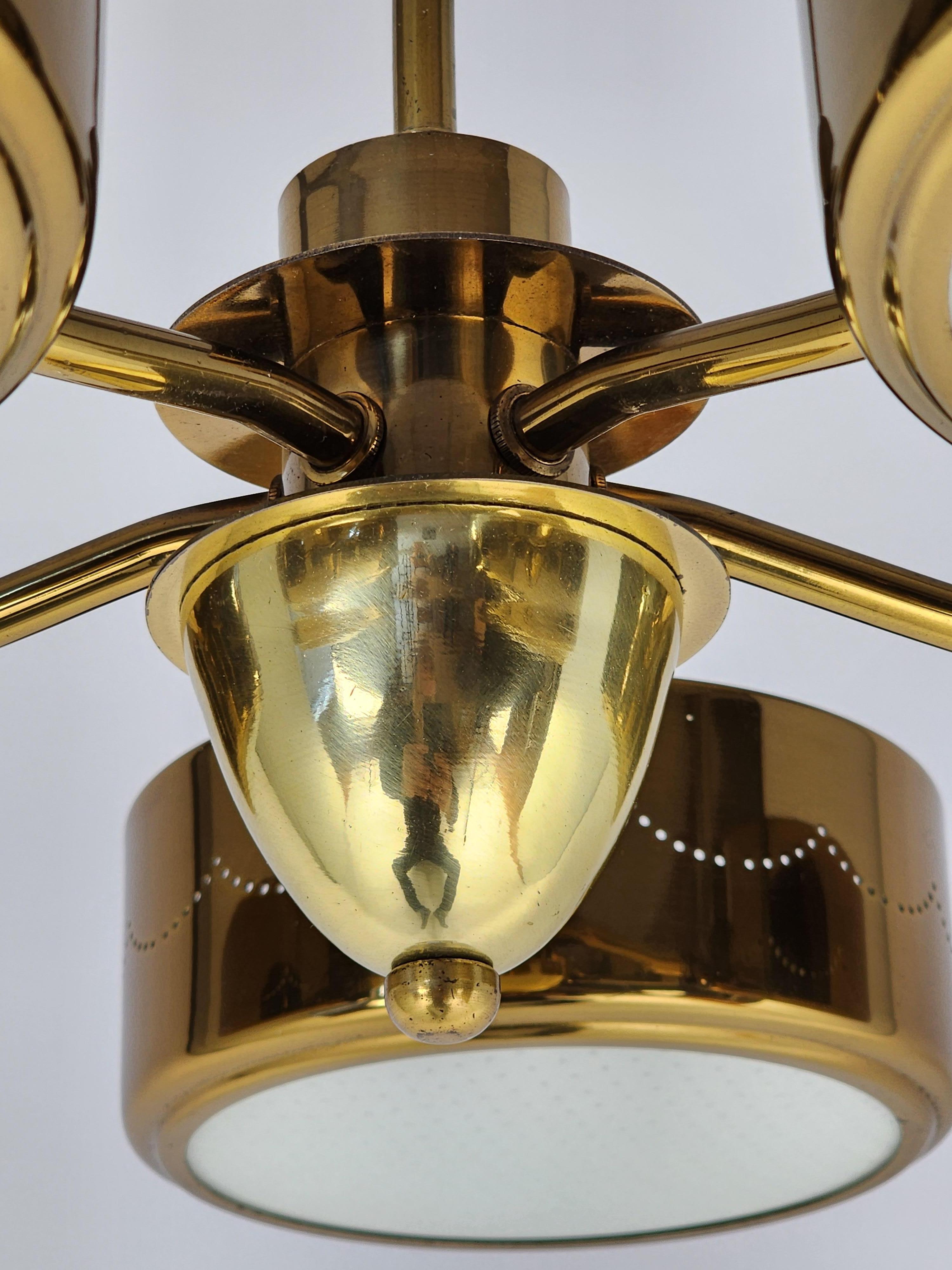 1950s Gerald Thurston 5 Arm Brass Pendant for Lightolier  , USA For Sale 8