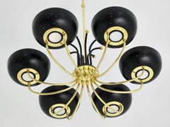 Années 1950 Gerald Thurston 6  Lustre à bras en laiton avec abat-jour percé émaillé