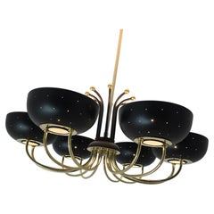 1950 Gerald Thurston 6  Lampadario a bracci in ottone con paralume forato smaltato