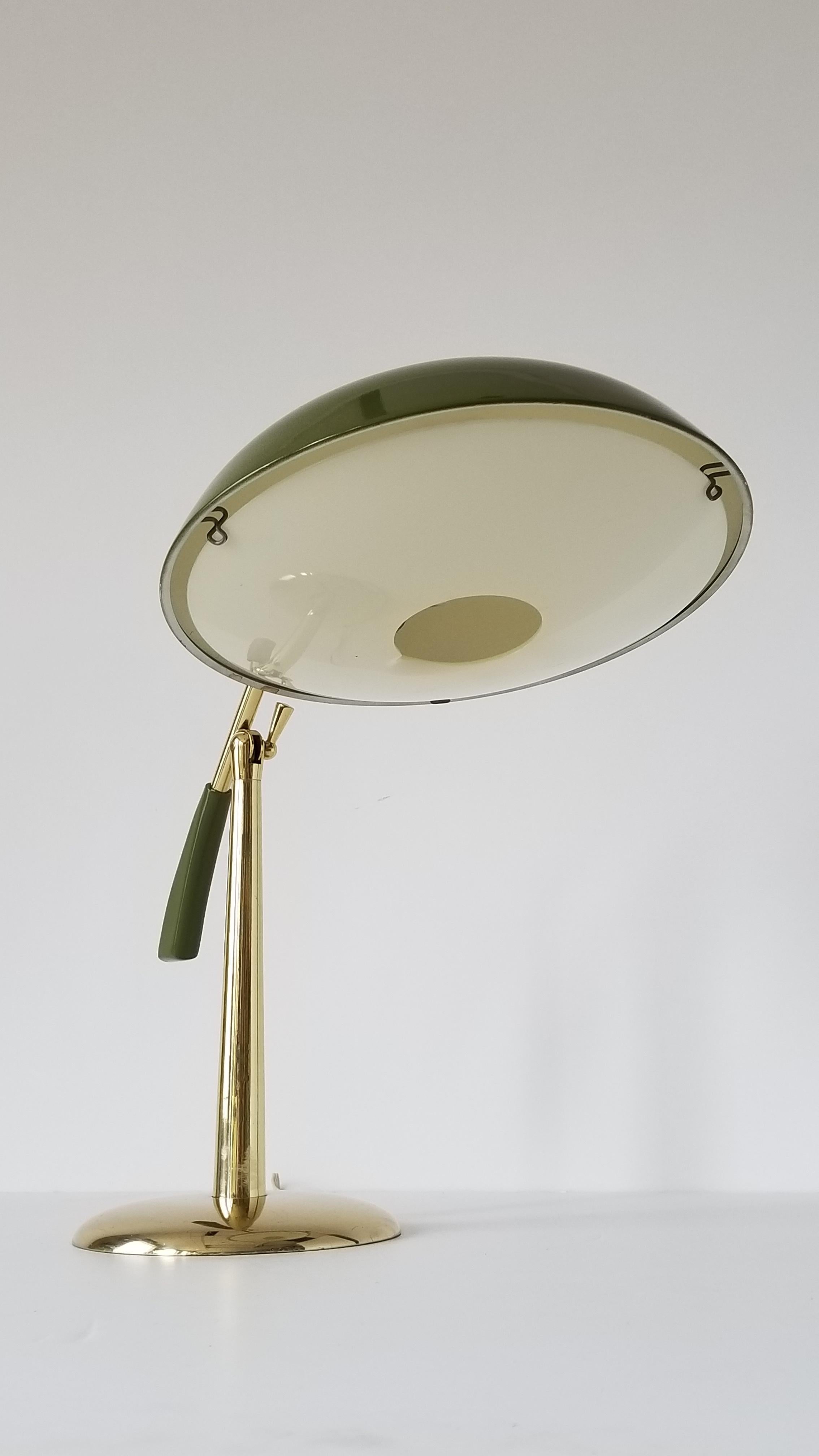 1950s Gerald Thurston Brass Table Lamp with Enameled Shade, USA 3