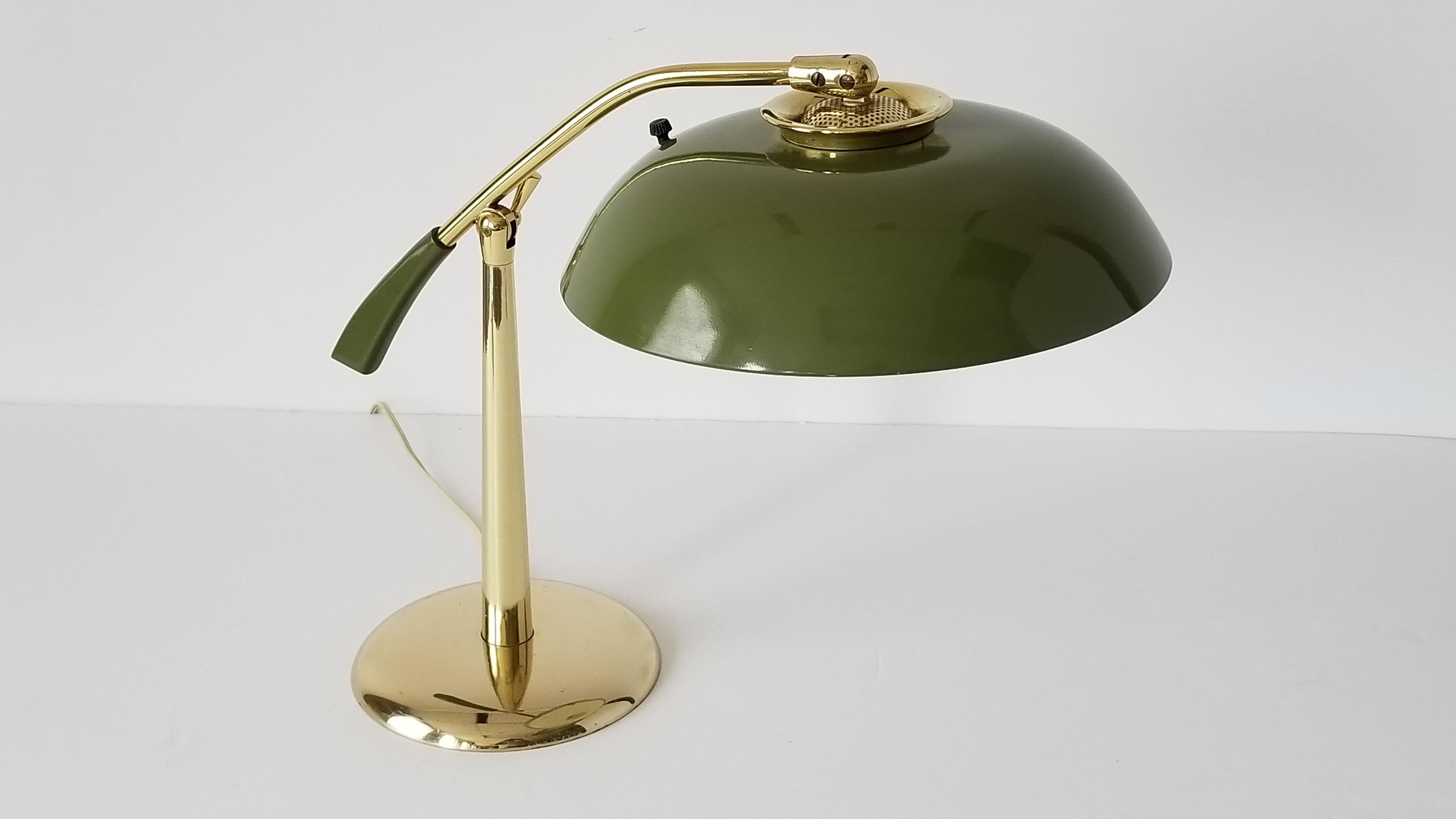 1950s Gerald Thurston Brass Table Lamp with Enameled Shade, USA 11