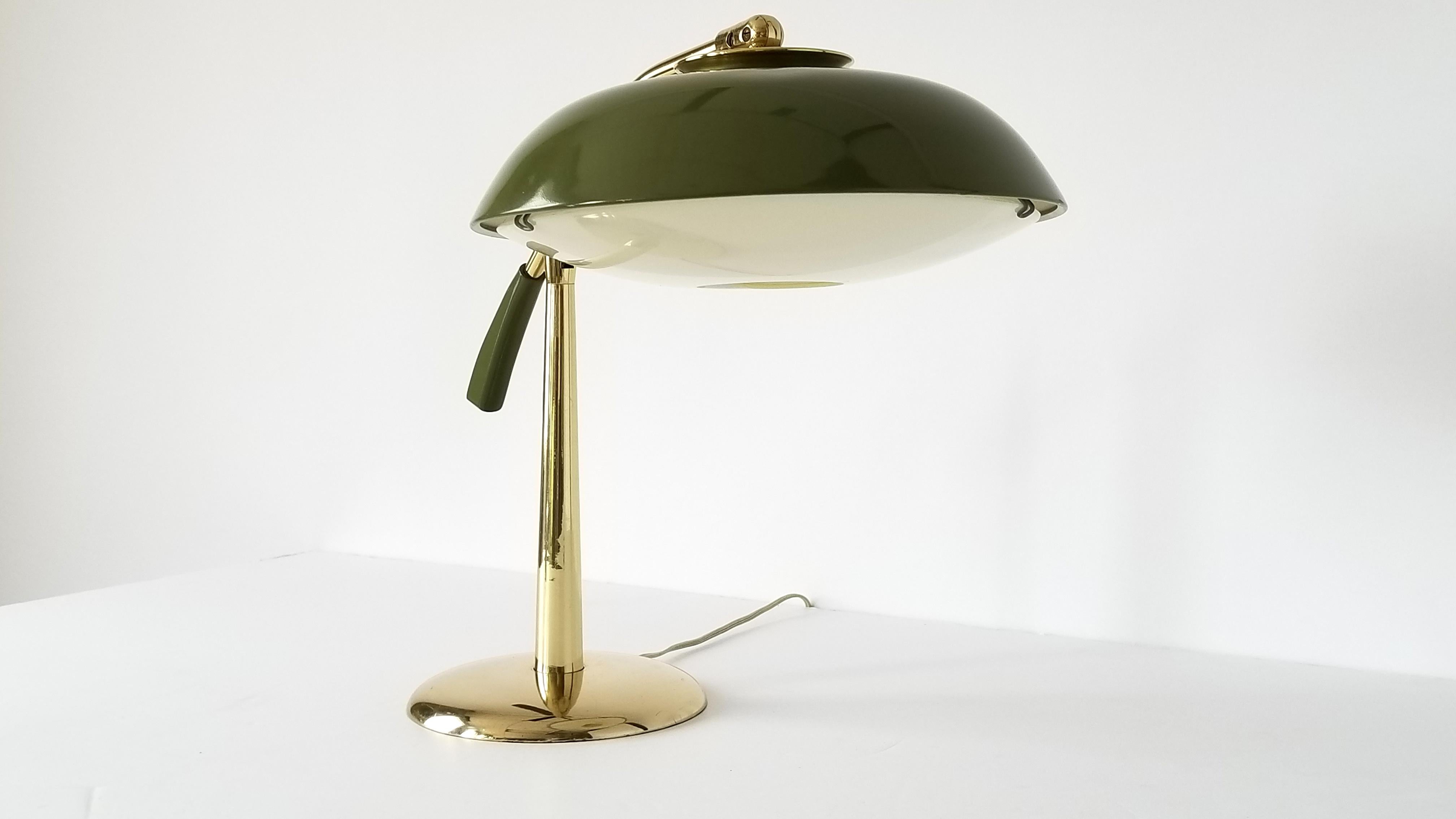 American 1950s Gerald Thurston Brass Table Lamp with Enameled Shade, USA