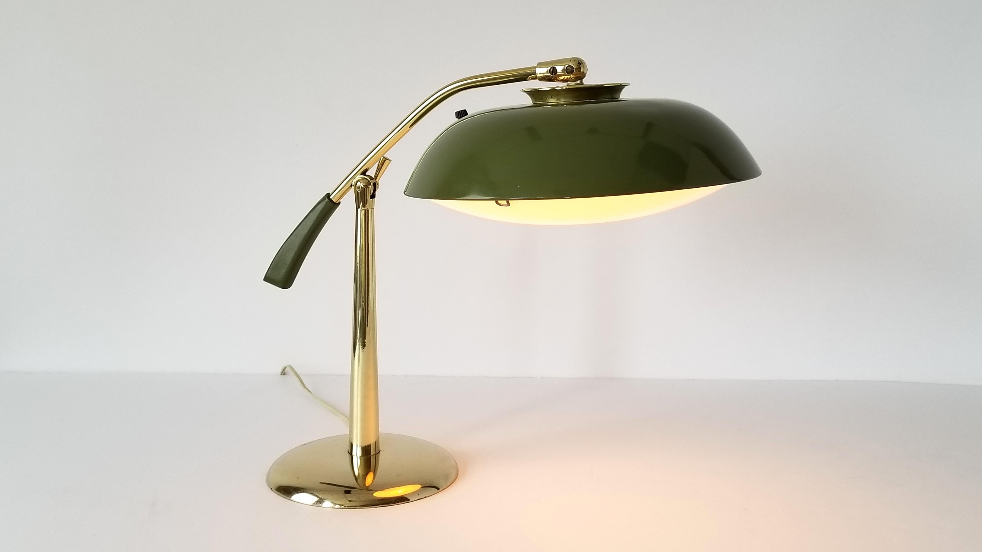 Mid-20th Century 1950s Gerald Thurston Brass Table Lamp with Enameled Shade, USA