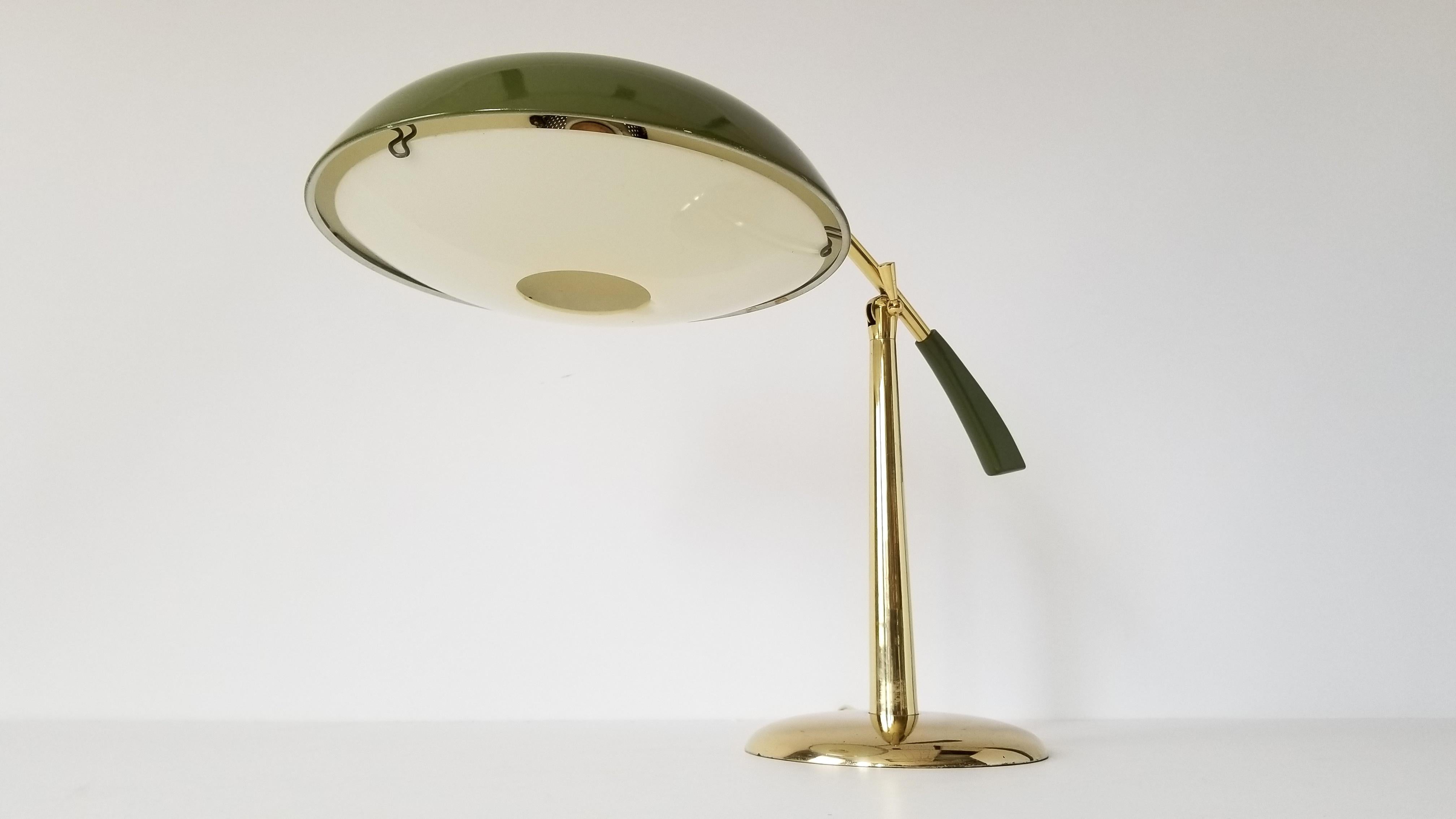 1950s Gerald Thurston Brass Table Lamp with Enameled Shade, USA 1