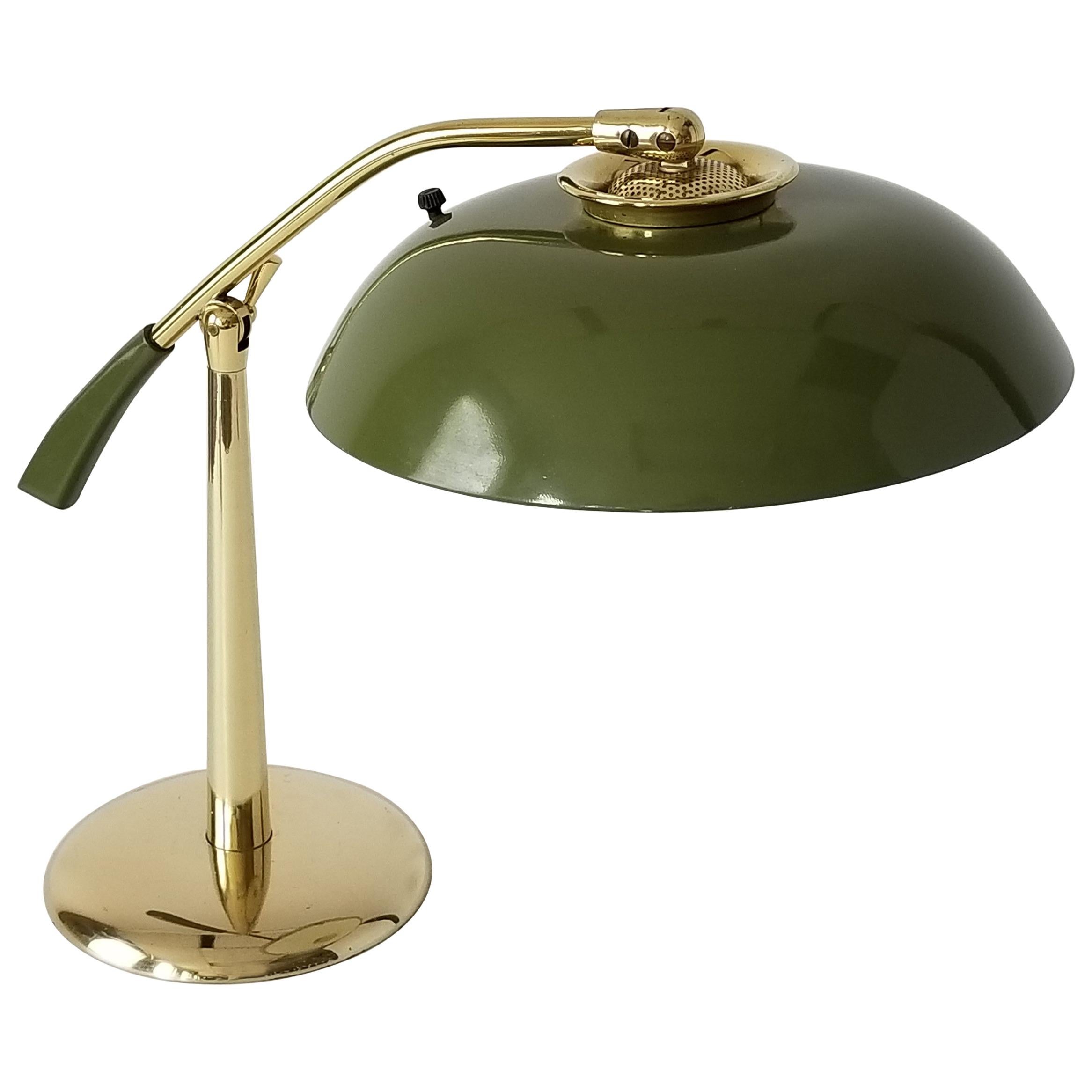 1950s Gerald Thurston Brass Table Lamp with Enameled Shade, USA