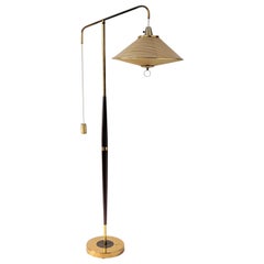 1950s Gerald Thurston Counterweight Brass and Walnut Floor Lamp, USA