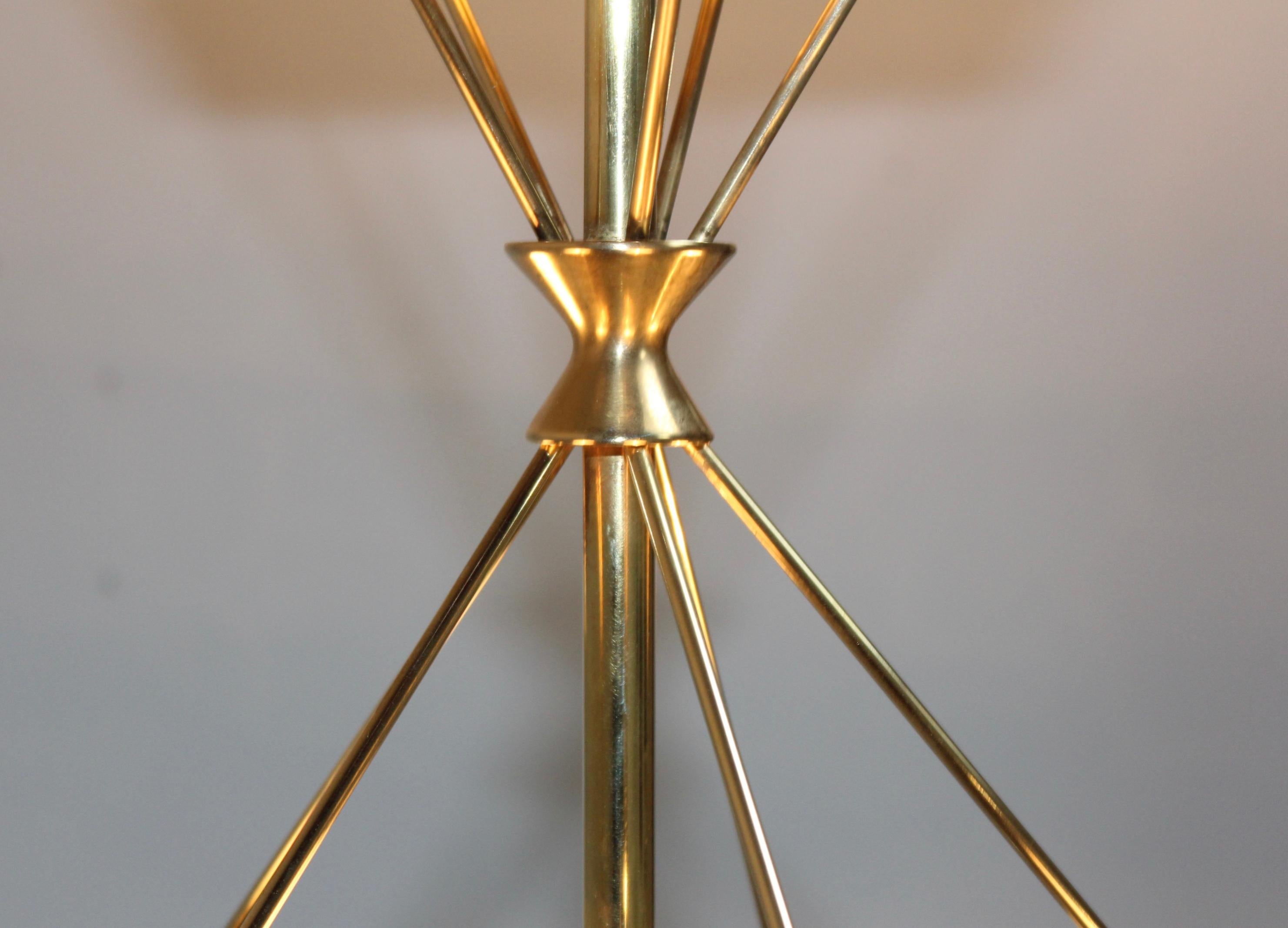 1950s Gerald Thurston for Lightolier Brass and Glass Chandelier 3