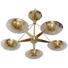 Vintage 1950s Gerald Thurston for Lightolier Brass and Glass Chandelier