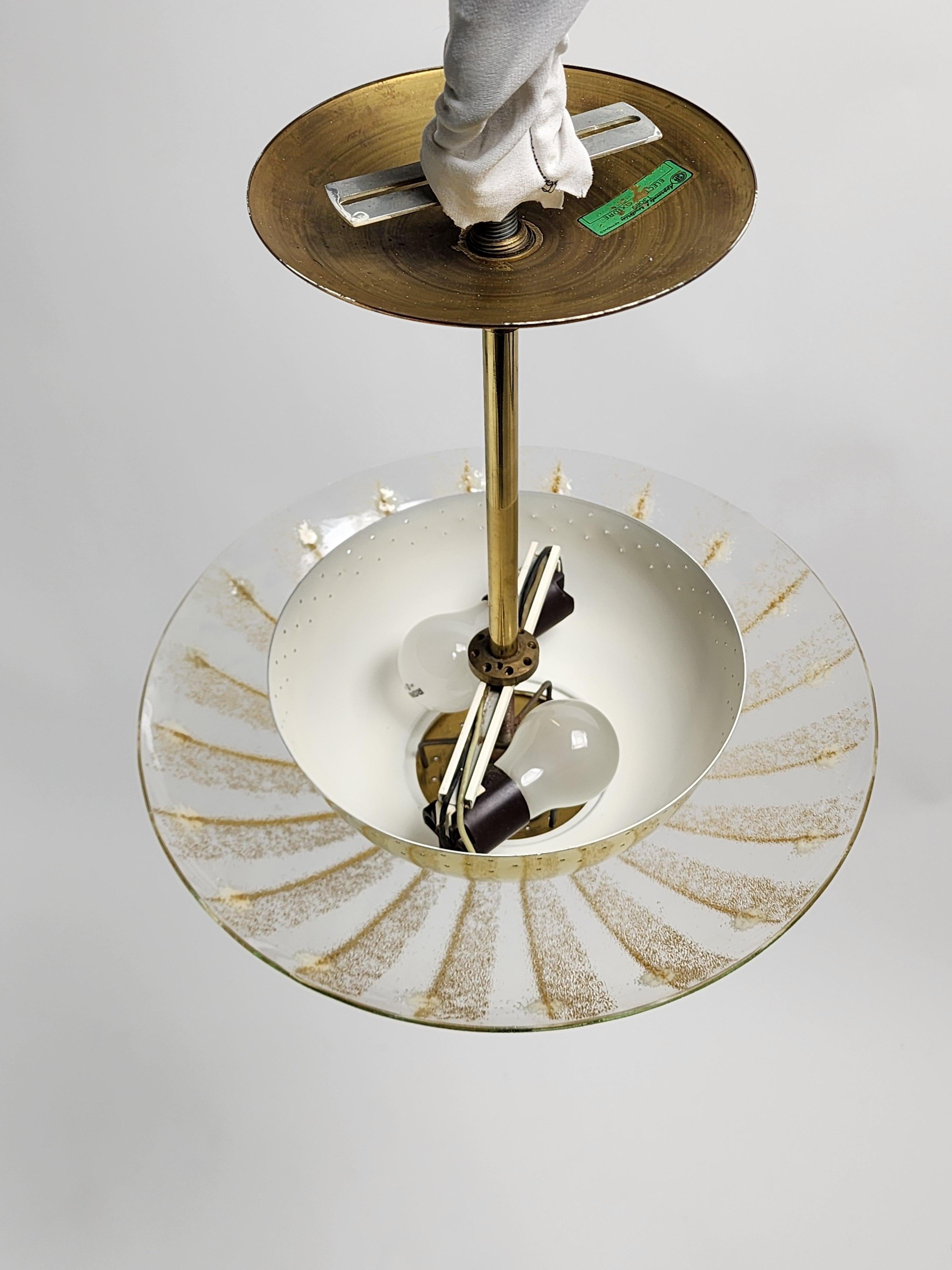 1950s Gerald Thurston Glass and Brass Pendant, USA 3