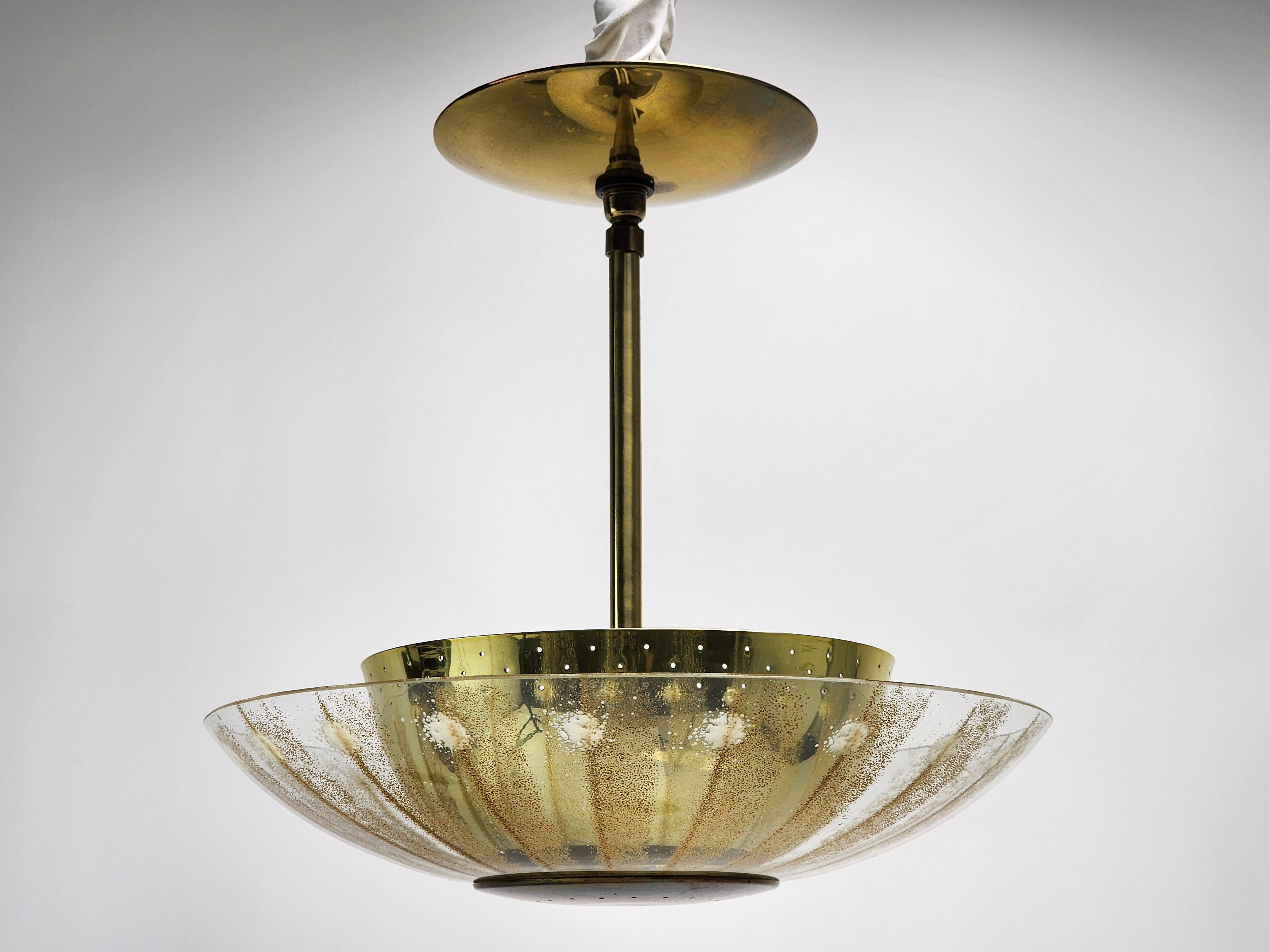 Mid-Century Modern 1950s Gerald Thurston Glass and Brass Pendant, USA