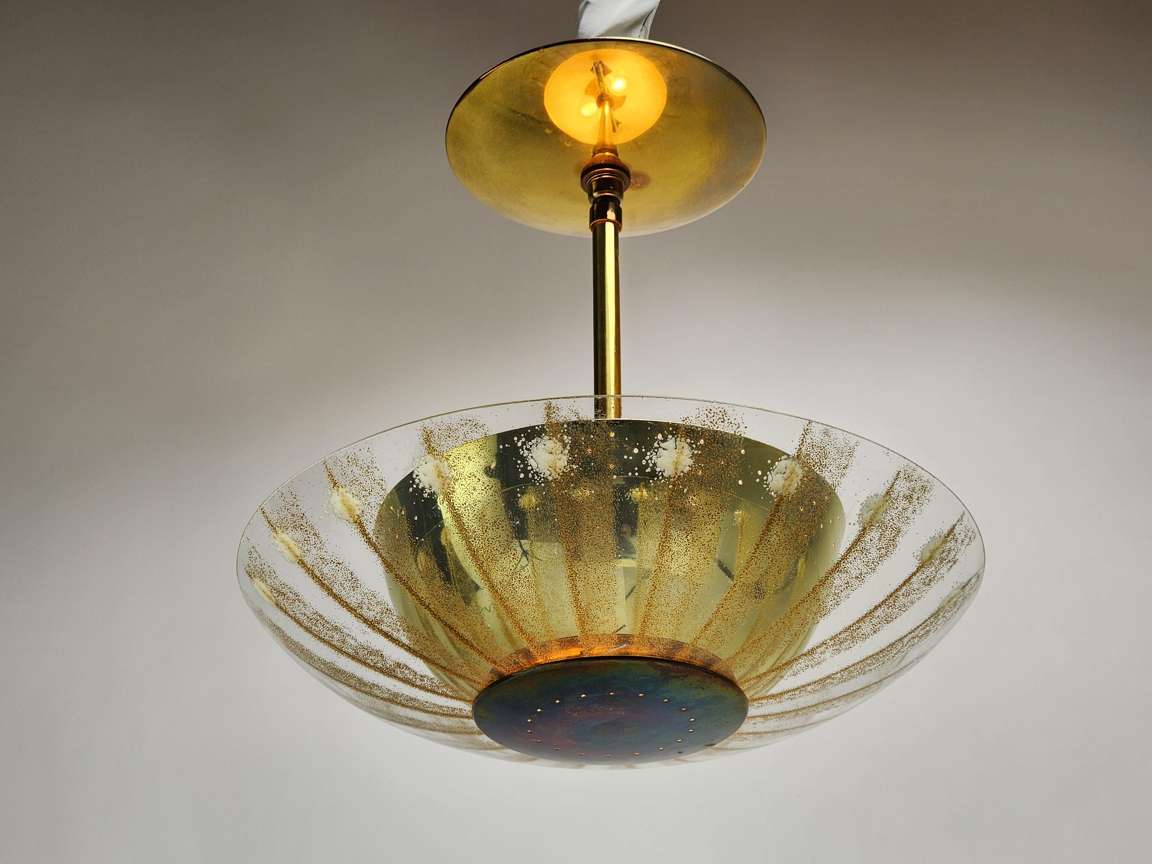 American 1950s Gerald Thurston Glass and Brass Pendant, USA