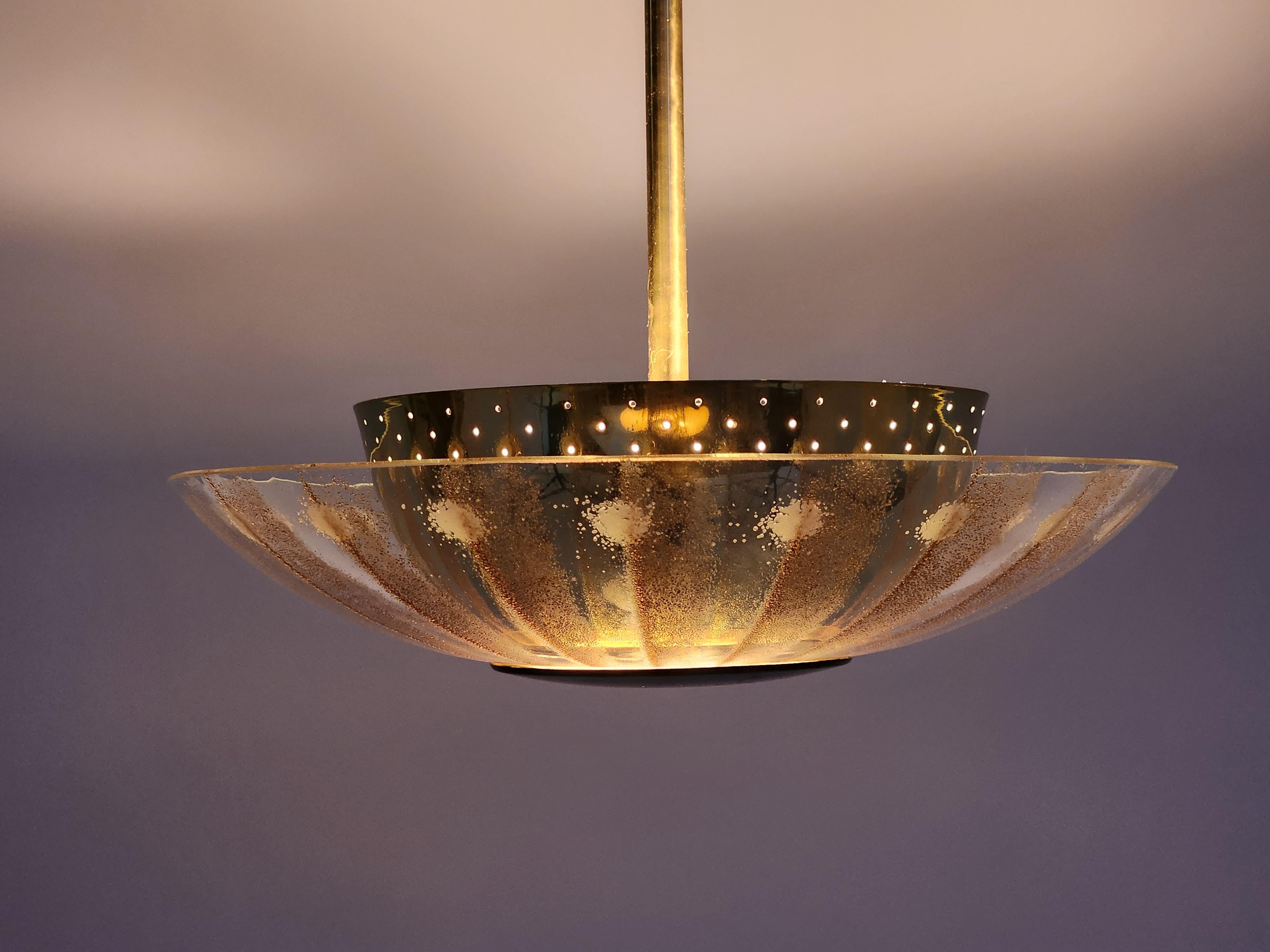 1950s Gerald Thurston Glass and Brass Pendant, USA 1