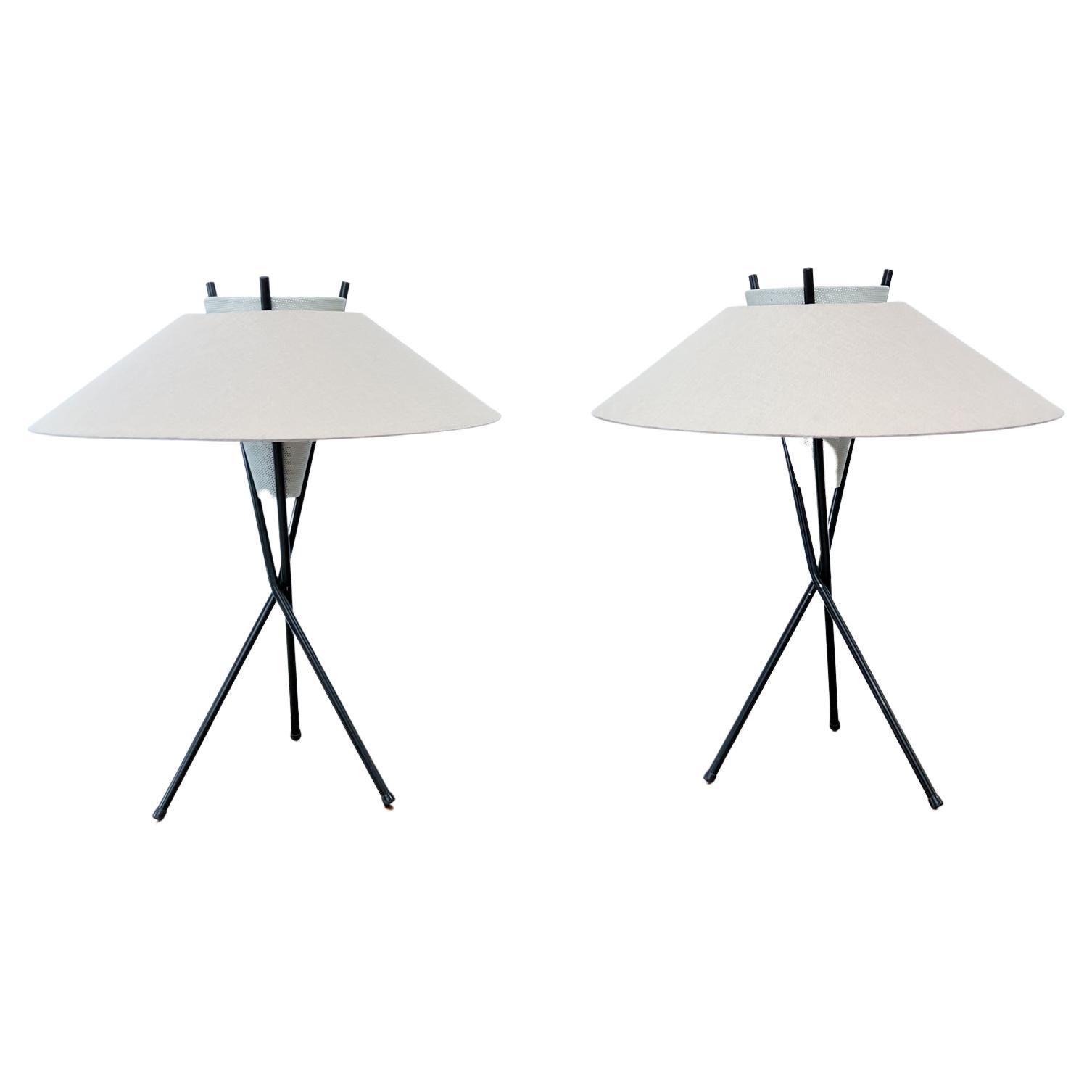 1950s Gerald Thurston Tripod Table Lamp Pair Space Age Modern Lightolier