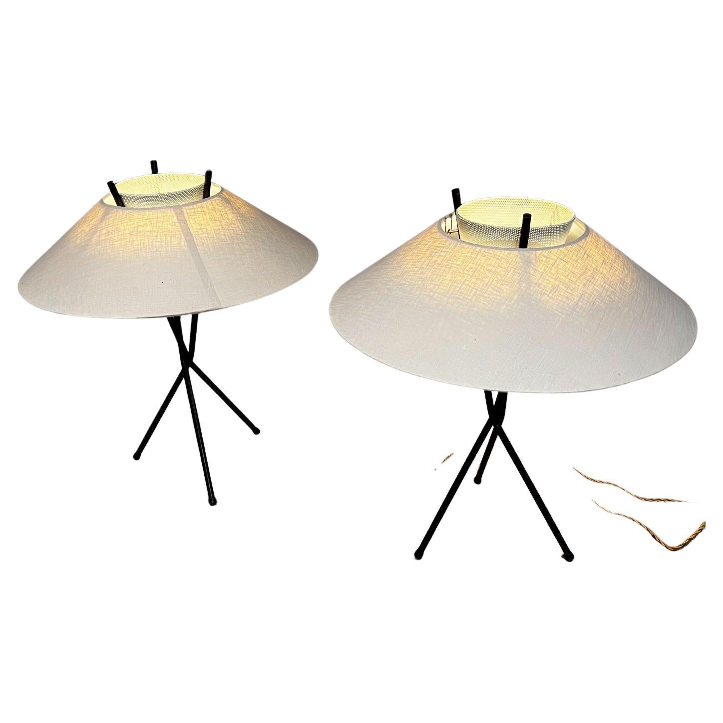 1950s Gerald Thurston Tripod Table Lamp Pair Space Age Modern Lightolier For Sale