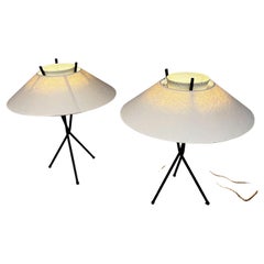 Retro 1950s Gerald Thurston Tripod Table Lamp Pair Space Age Modern Lightolier
