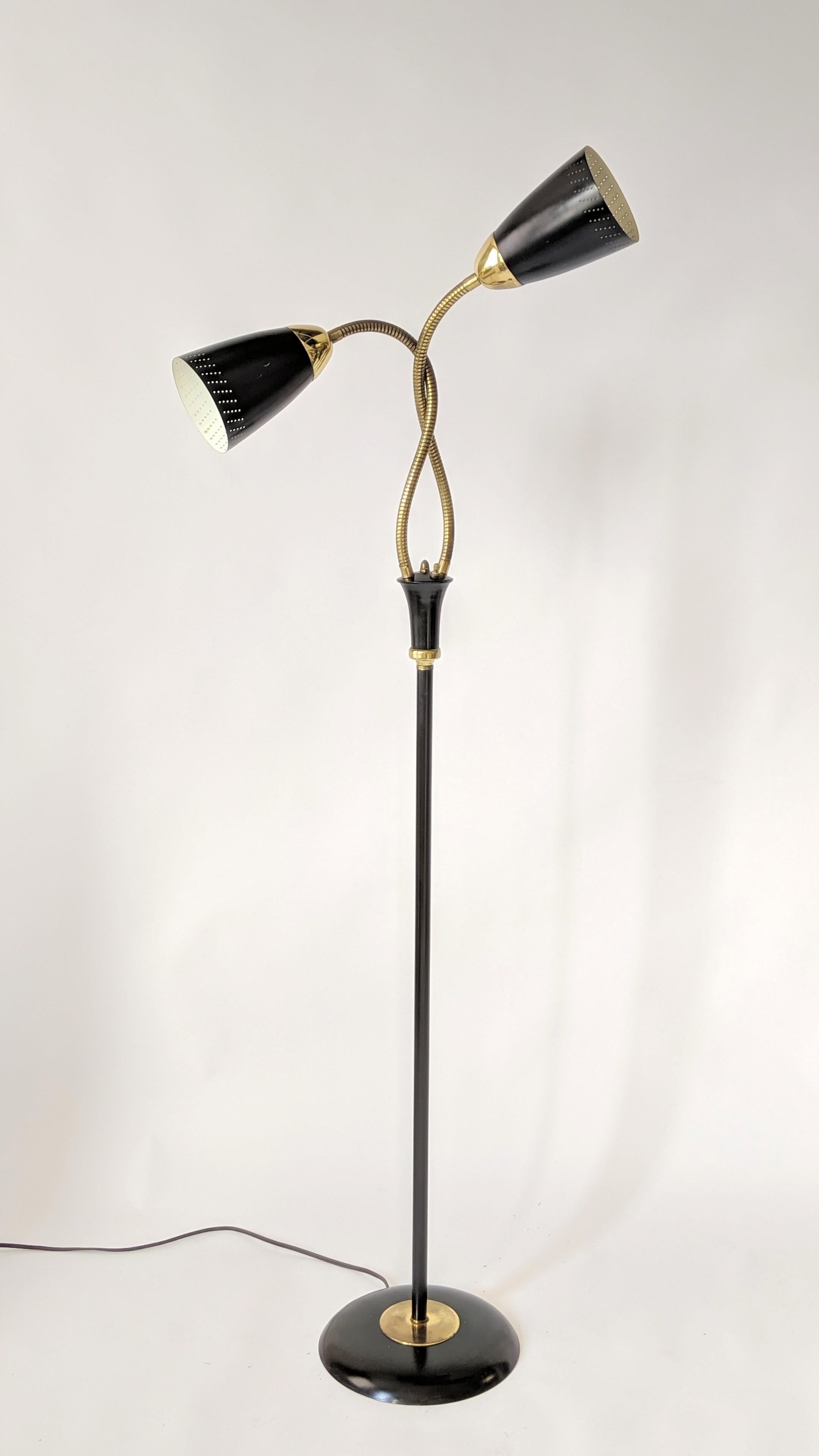1950s Gerald Thurston Twin Gooseneck / Head  Floor Lamp, USA 1