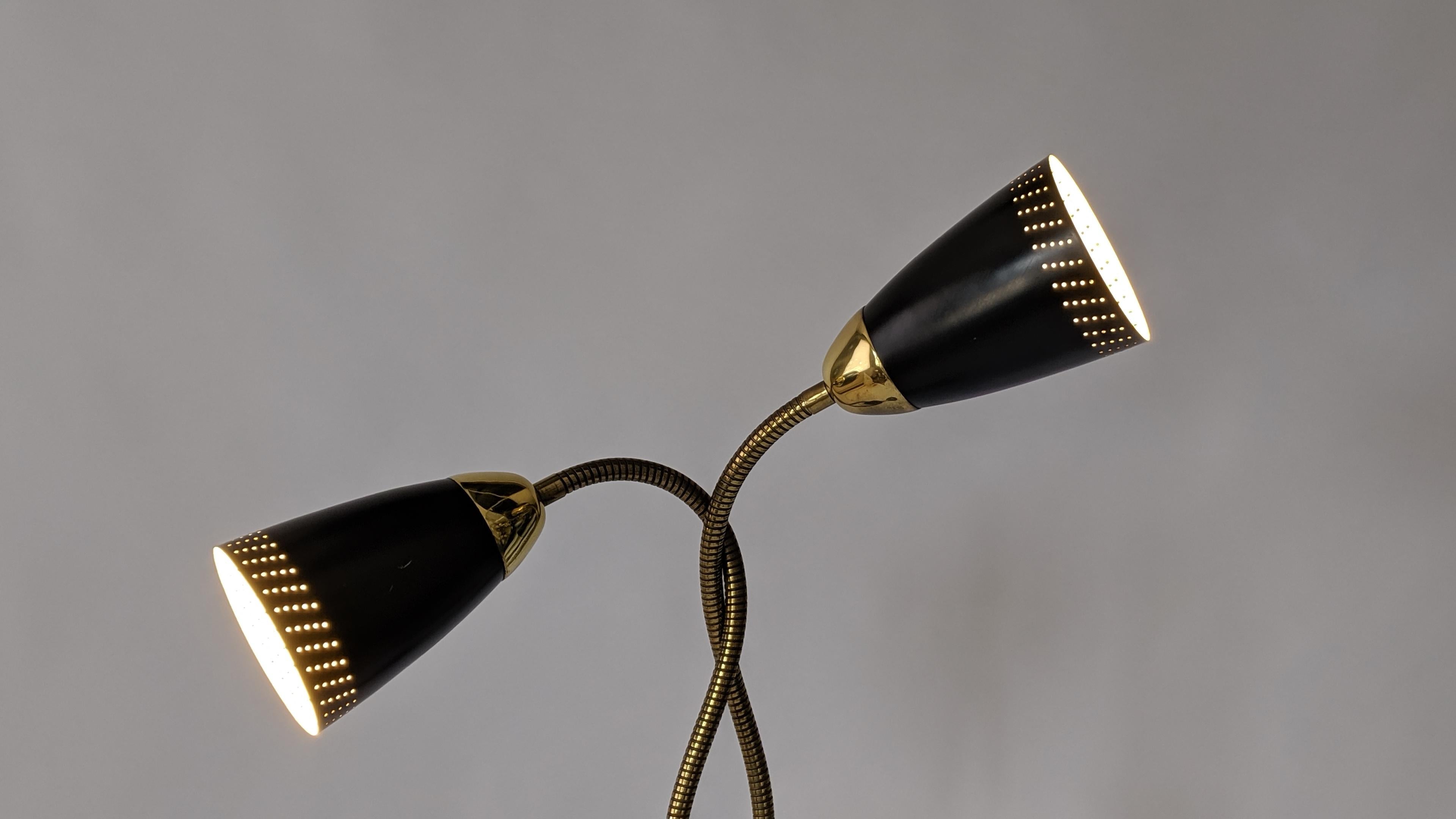 American 1950s Gerald Thurston Twin Gooseneck / Head Floor Lamp, USA