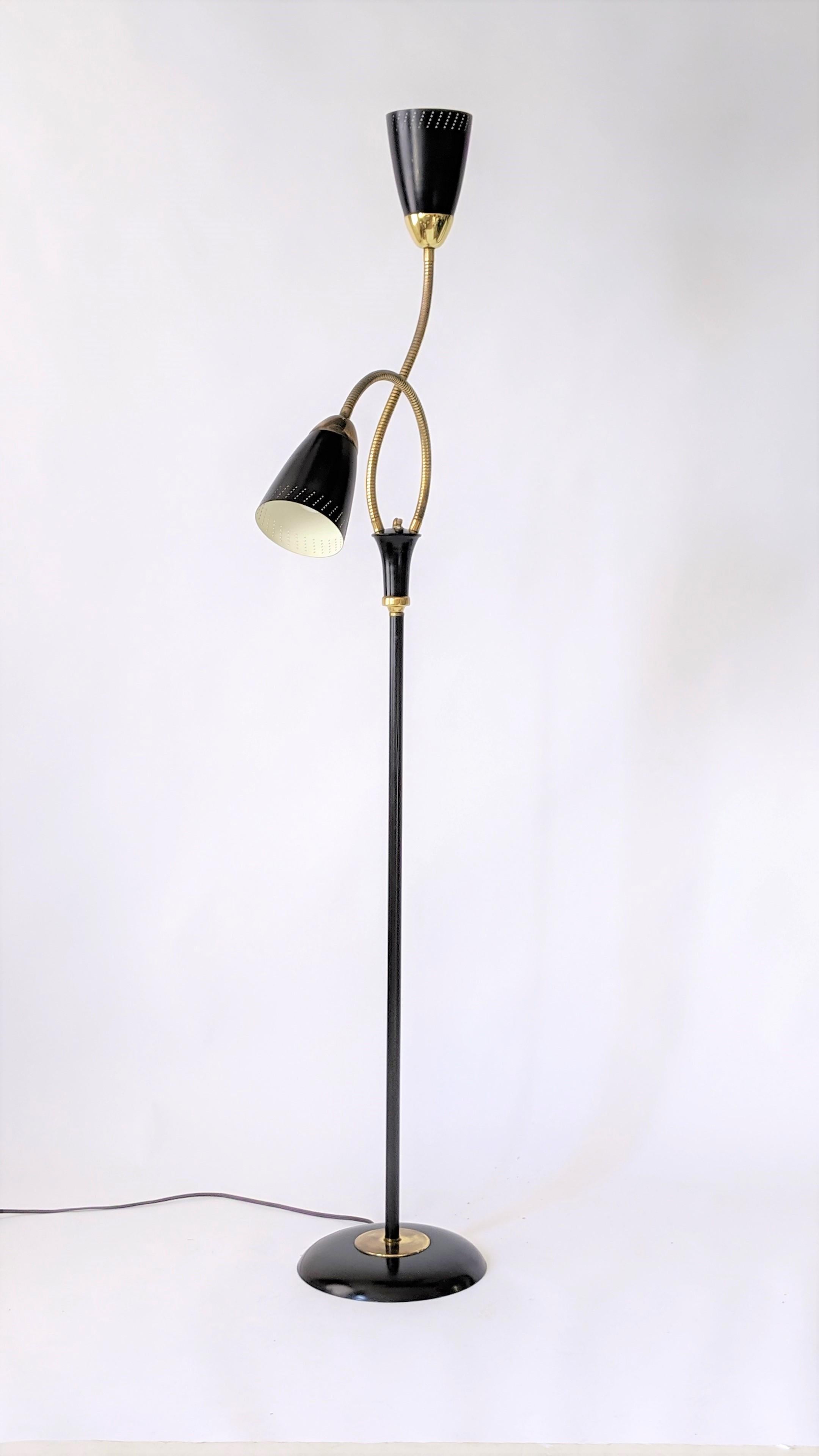 1950s Gerald Thurston Twin Gooseneck / Head Floor Lamp, USA 1