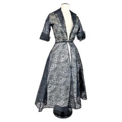 1950s Germaine Lecomte Black Calais Lace Cocktail Dress Haute Couture