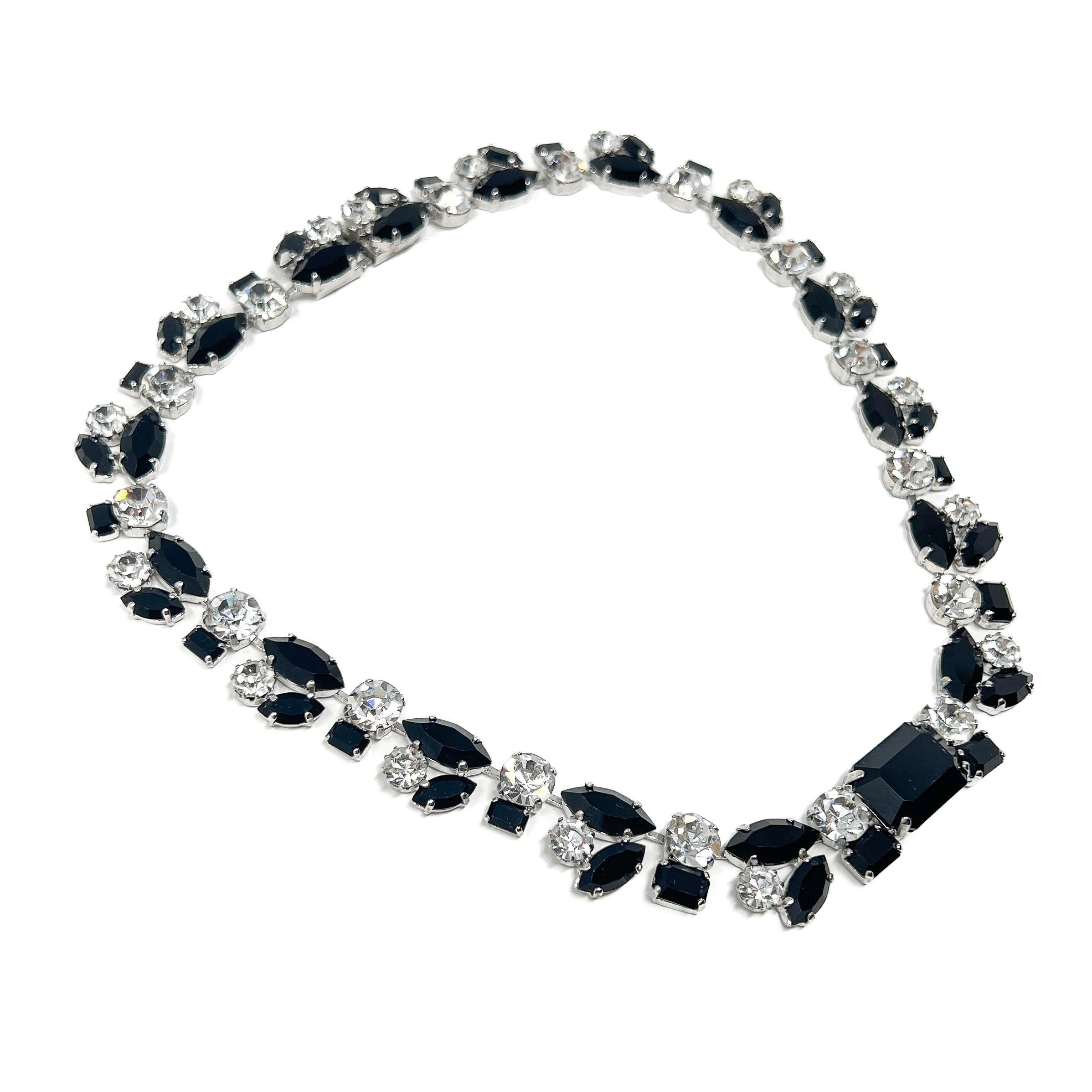 1950er Jahre Deutsche schwarze und farblose Strass Vintage-Halskette Damen im Angebot