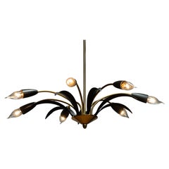 1950s German Brass And Black Lacquer Spider / Sputnik Chandelier 