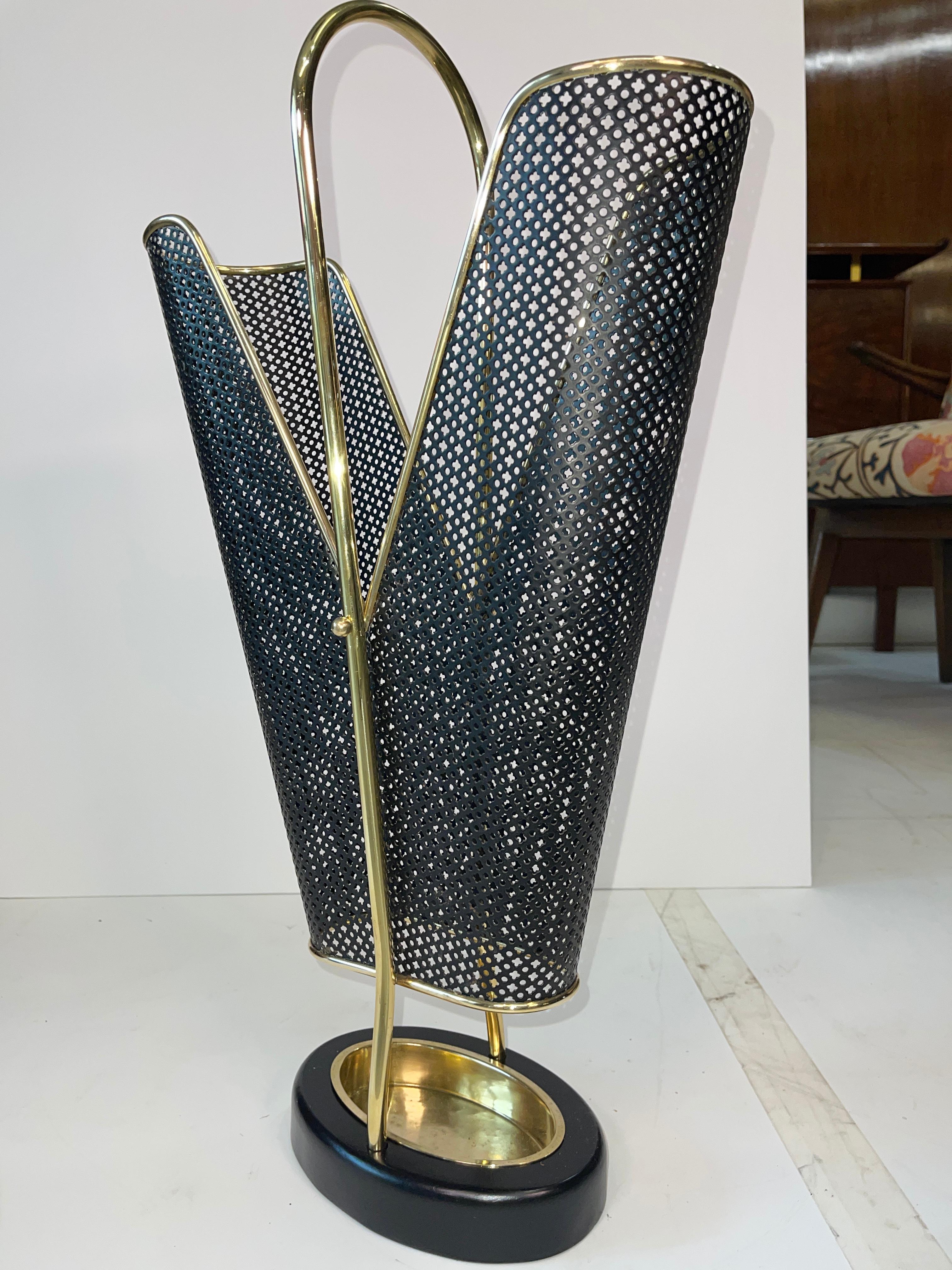1950's German Brass and Perforated Metal Umbrella Stand For Sale 5