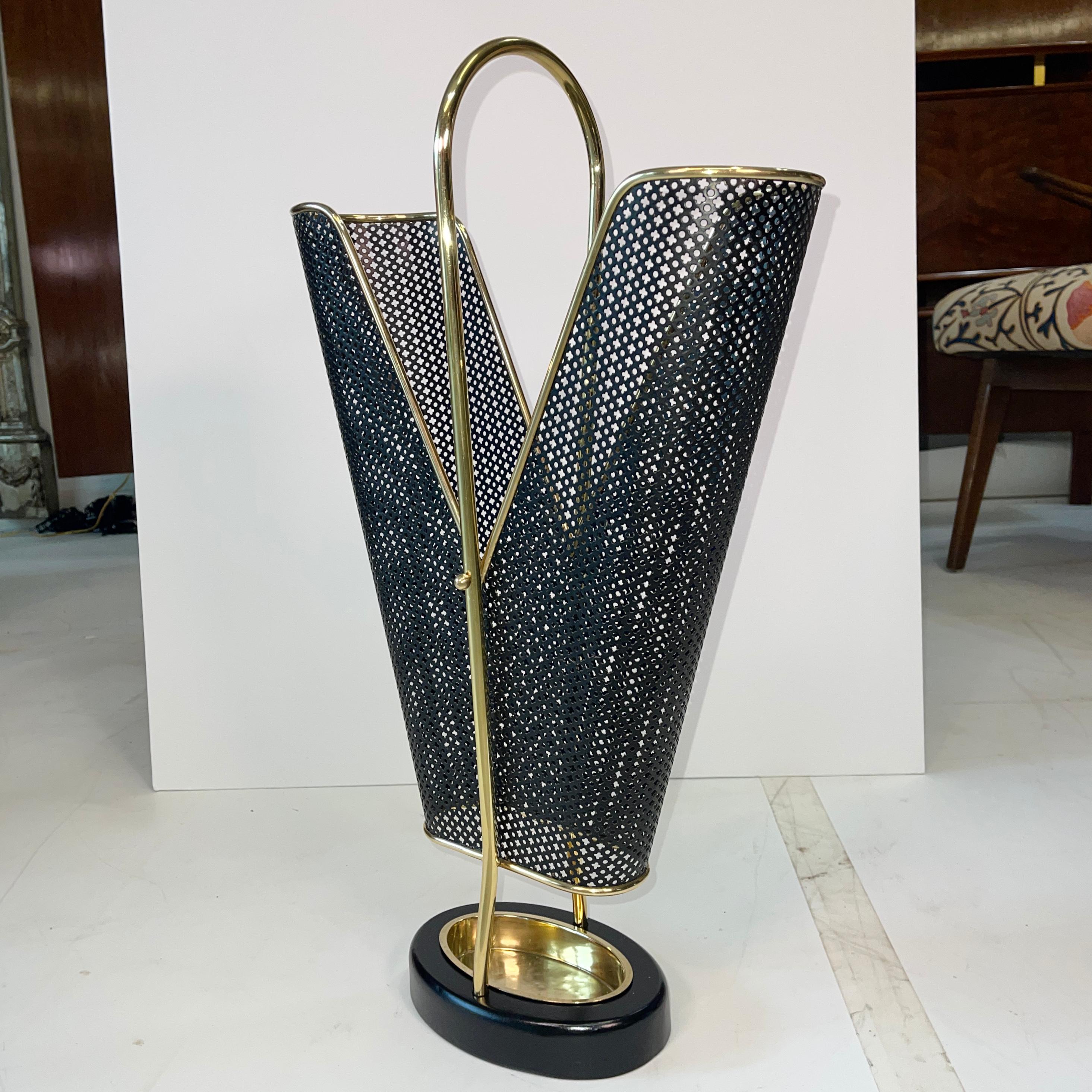 Mid-Century Modern 1950's German Brass and Perforated Metal Umbrella Stand For Sale