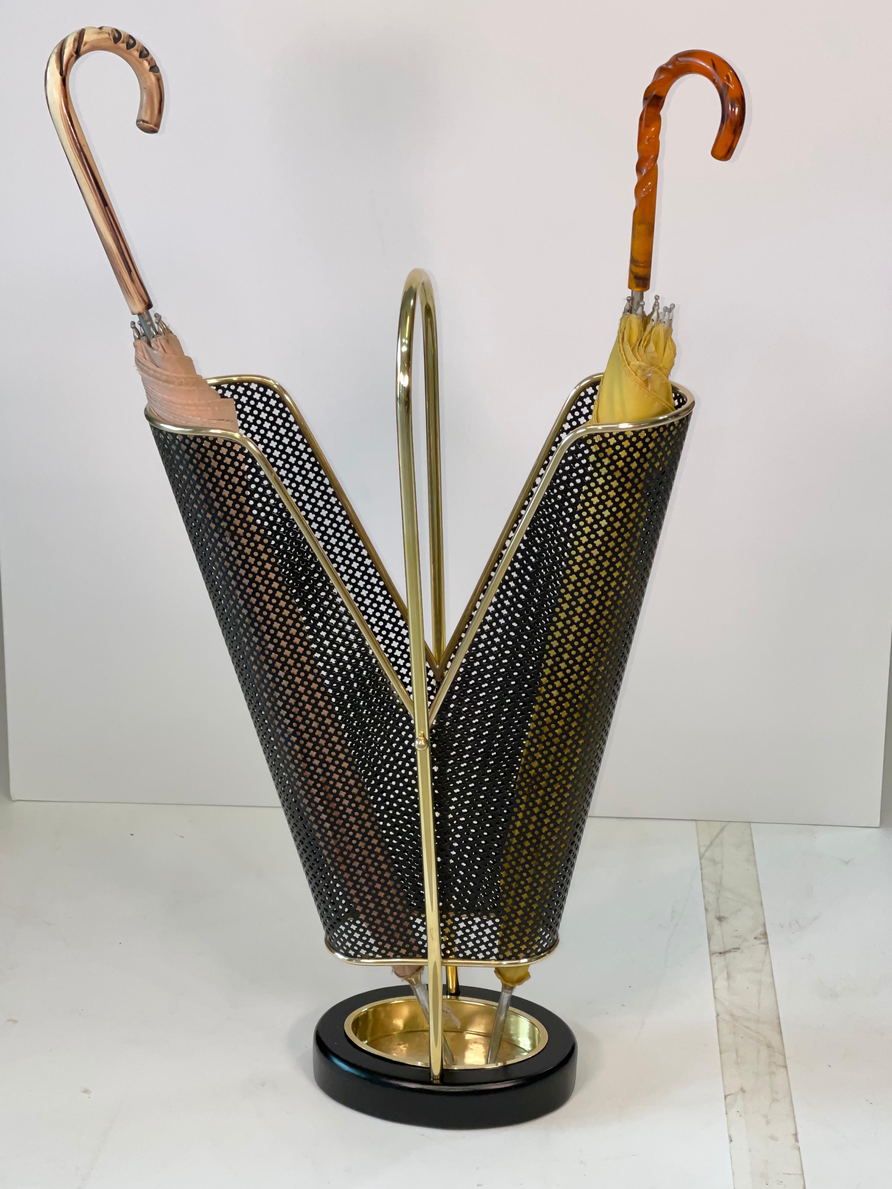 1950's German Brass and Perforated Metal Umbrella Stand In Good Condition For Sale In Hanover, MA